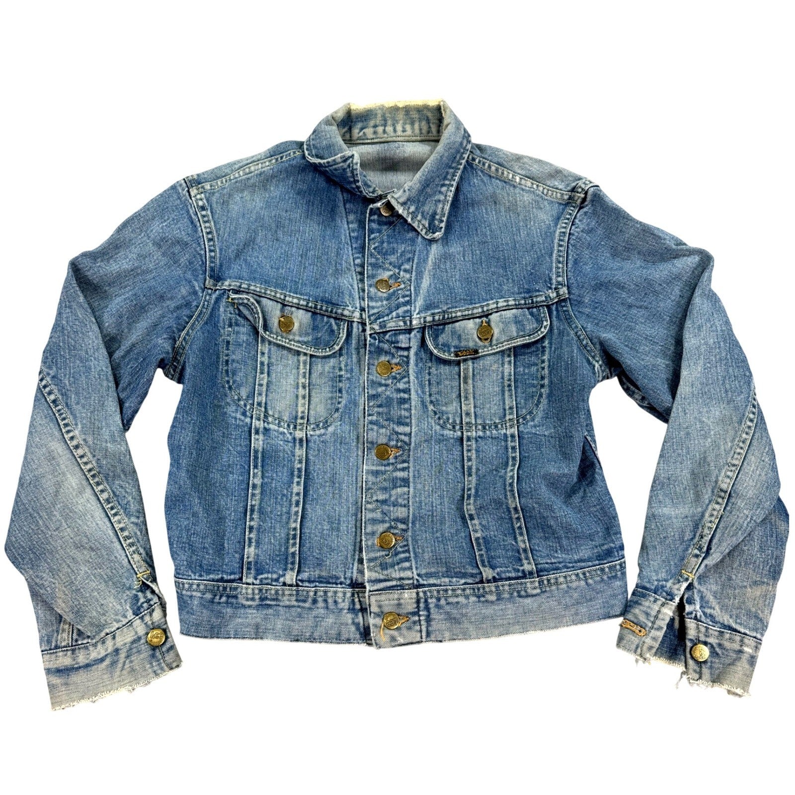 Vintage Lee Trucker Jean Jacket mens Large Blue Denim Stonewash USA Made