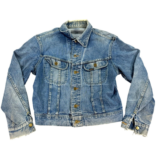 Vintage Lee Trucker Jean Jacket mens Large Blue Denim Stonewash USA Made
