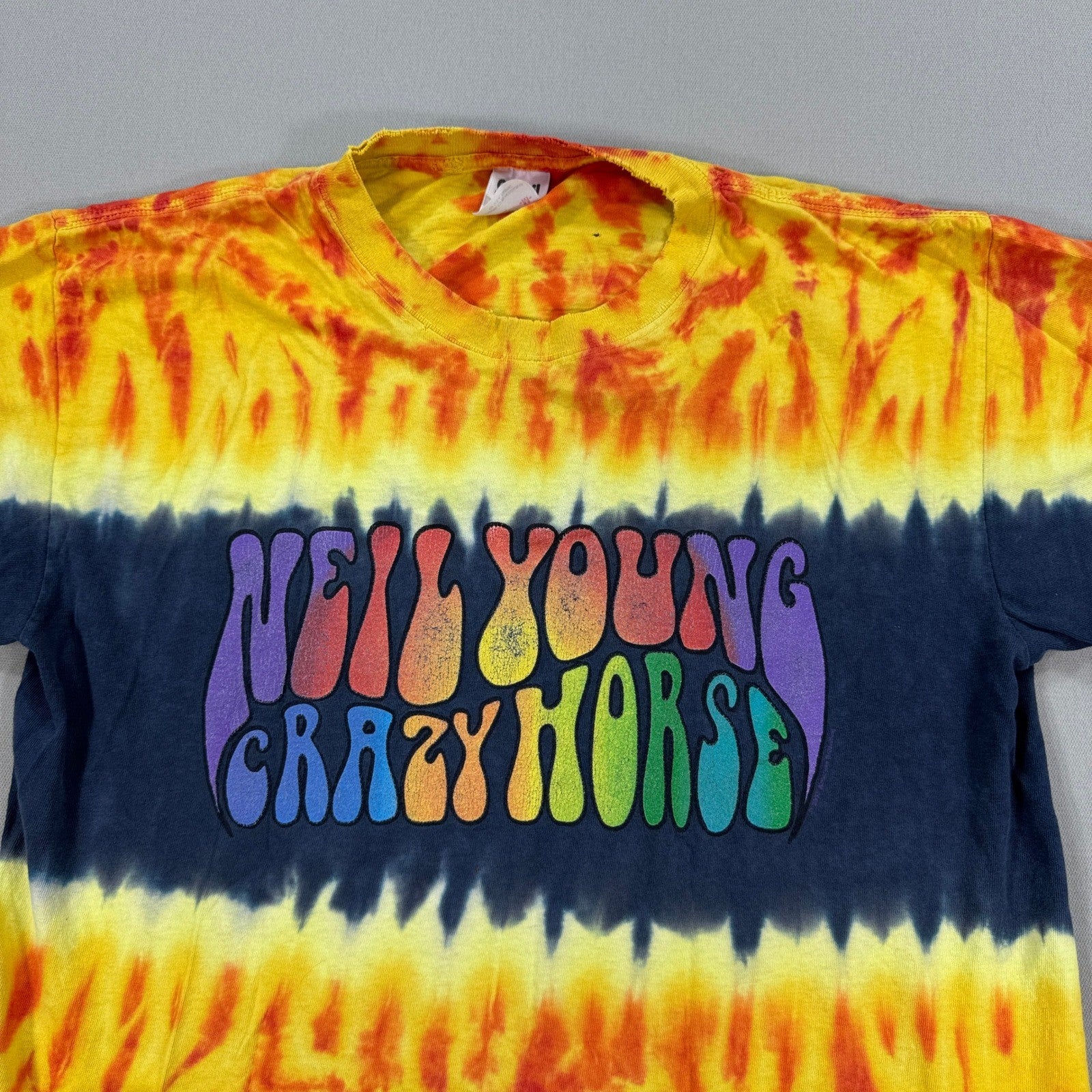 Vintage Neil Young Crazy Horse Band Tour T Shirt Medium Tie Dye Thrashed