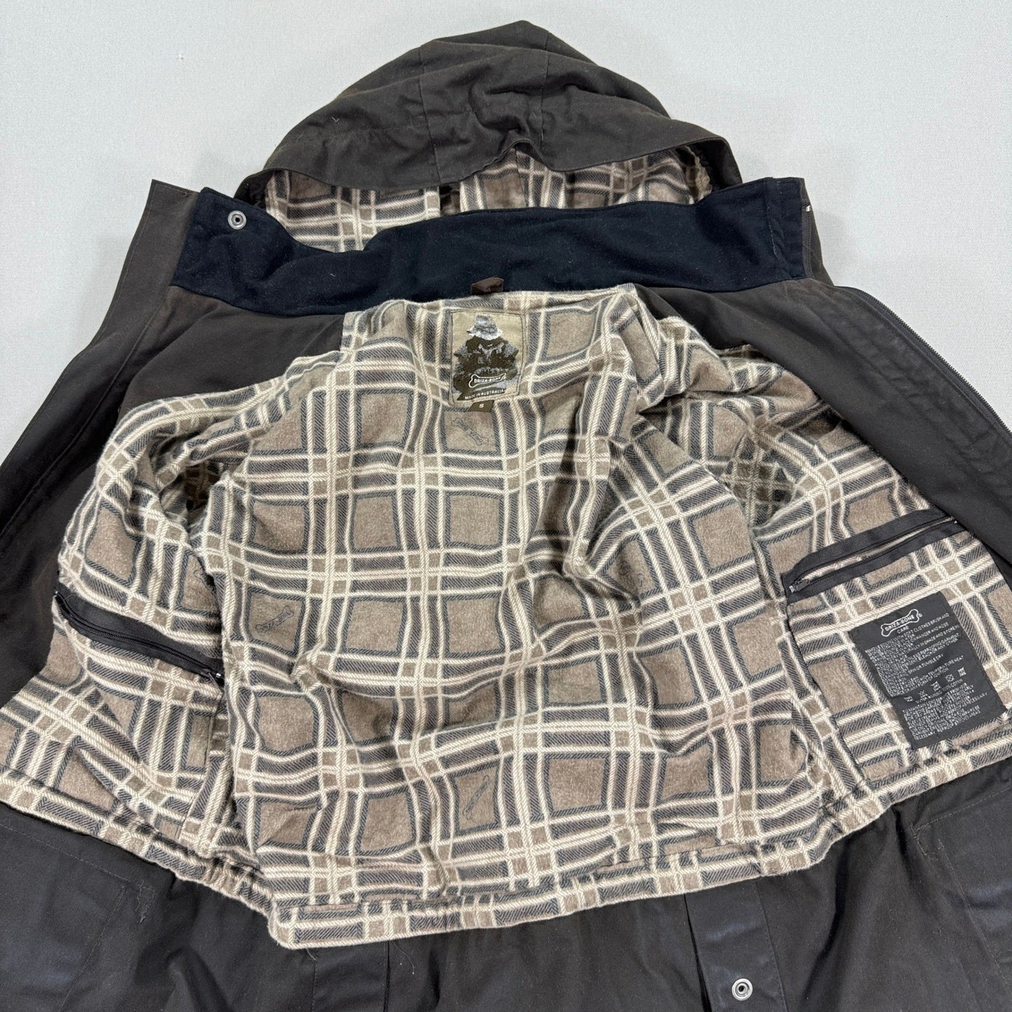 Driza-Bone Coat Style Waxed mens Small Brown Made in Australia Quilted Lining