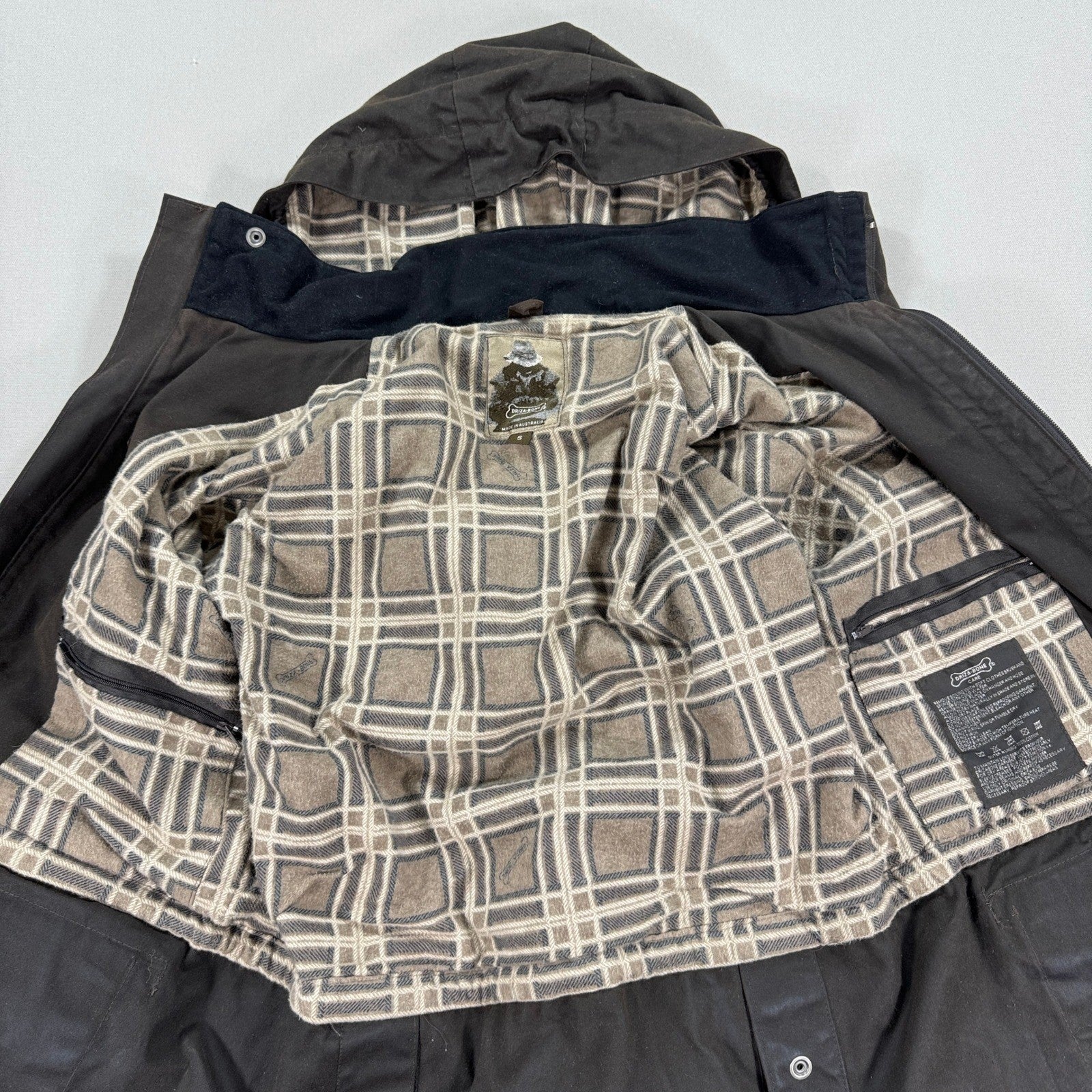 Driza-Bone Coat Style Waxed mens Small Brown Made in Australia Quilted Lining