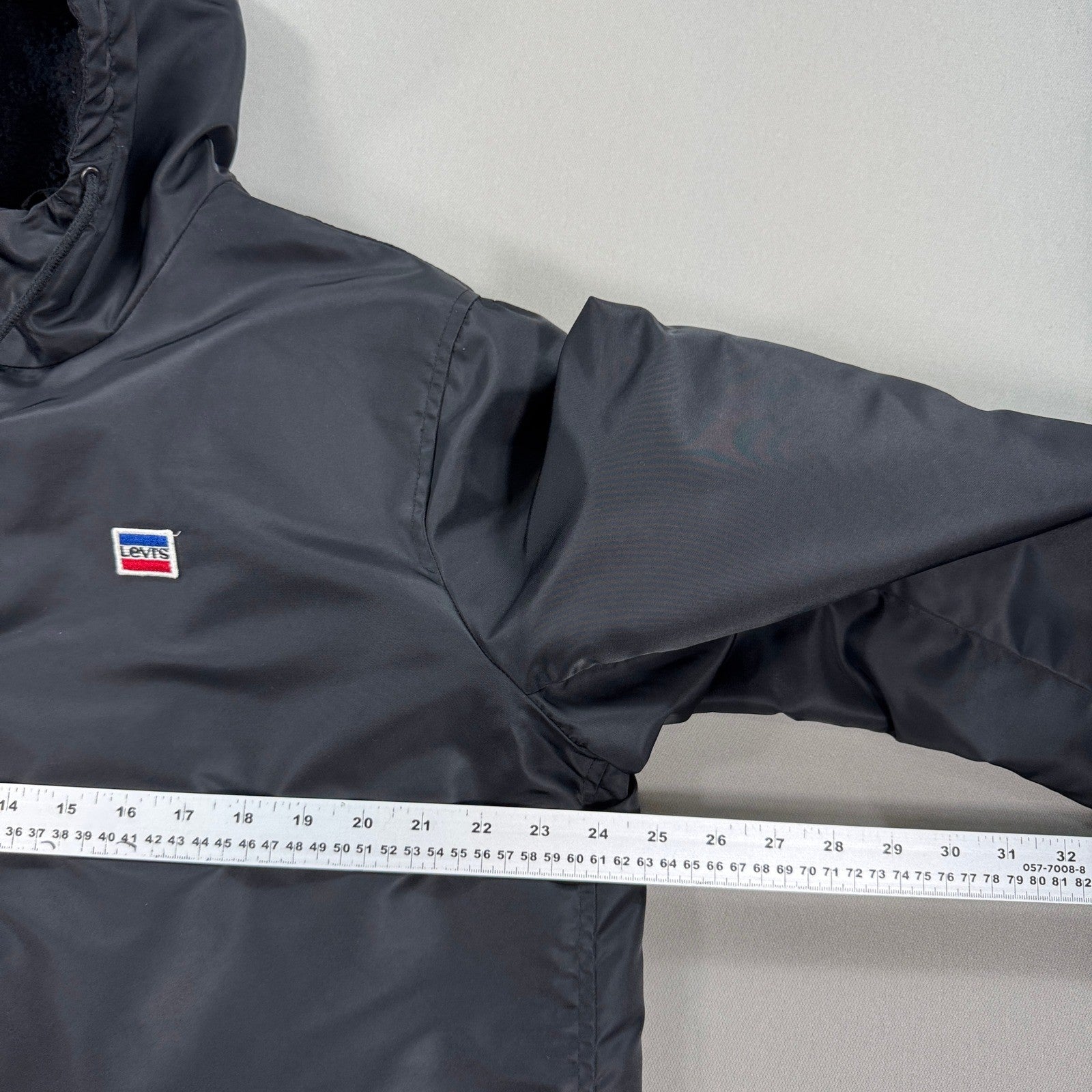 Levi's Sherpa Lined Coaches Jacket Mens Large Black Hooded Button Down Winter