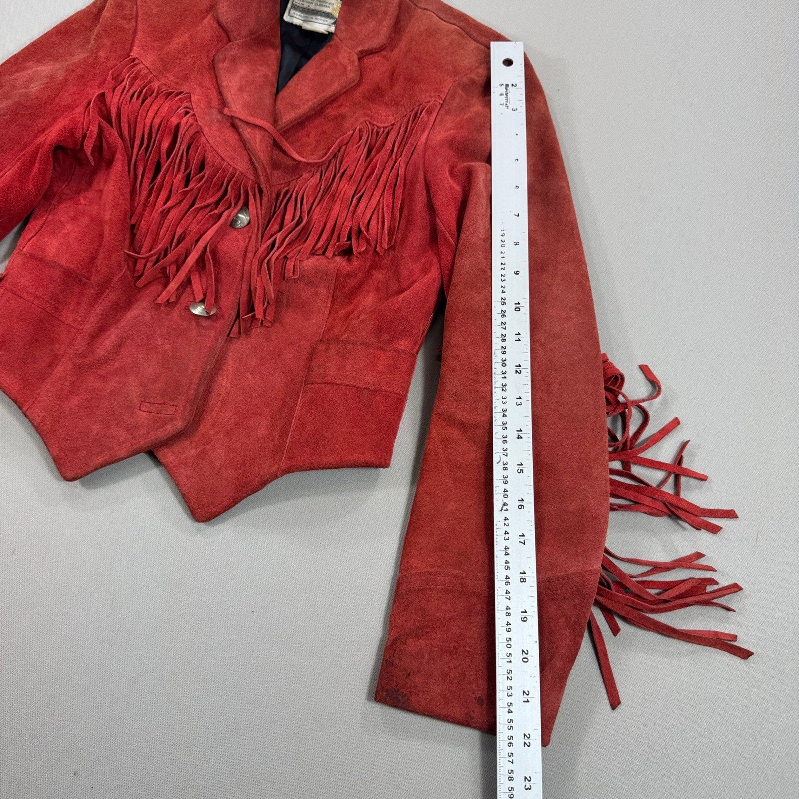 Vintage Pioneer Wear Suede Fringe Jacket Womens Sz 8 Red Cropped Western 70s/80s