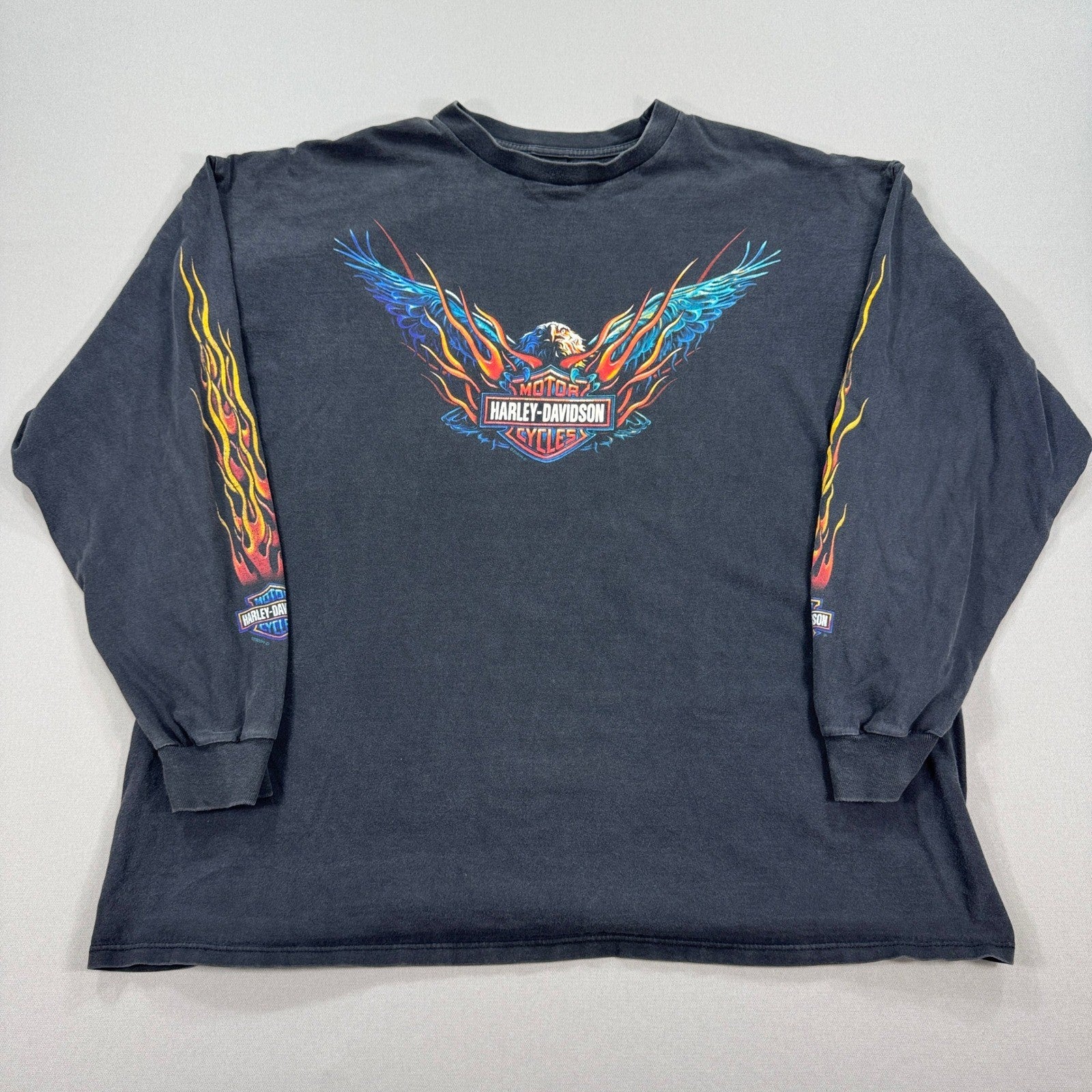 Vintage Harley Davidson T-Shirt mens 3XL Black Flames Sleeves Daytona Beach USA