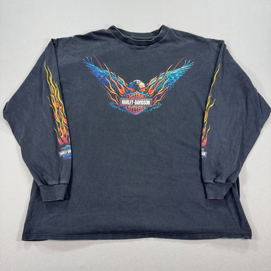 Vintage Harley Davidson T-Shirt mens 3XL Black Flames Sleeves Daytona Beach USA