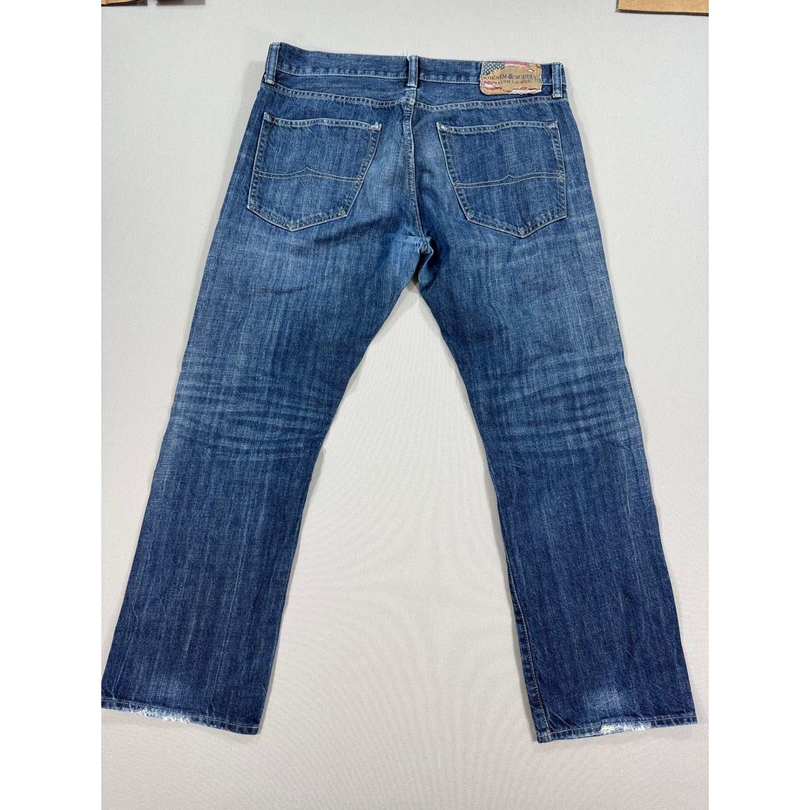 VTG Denim & Supply Ralph Lauren Jeans mens 36x30 Distressed Blue Denim USA Flag