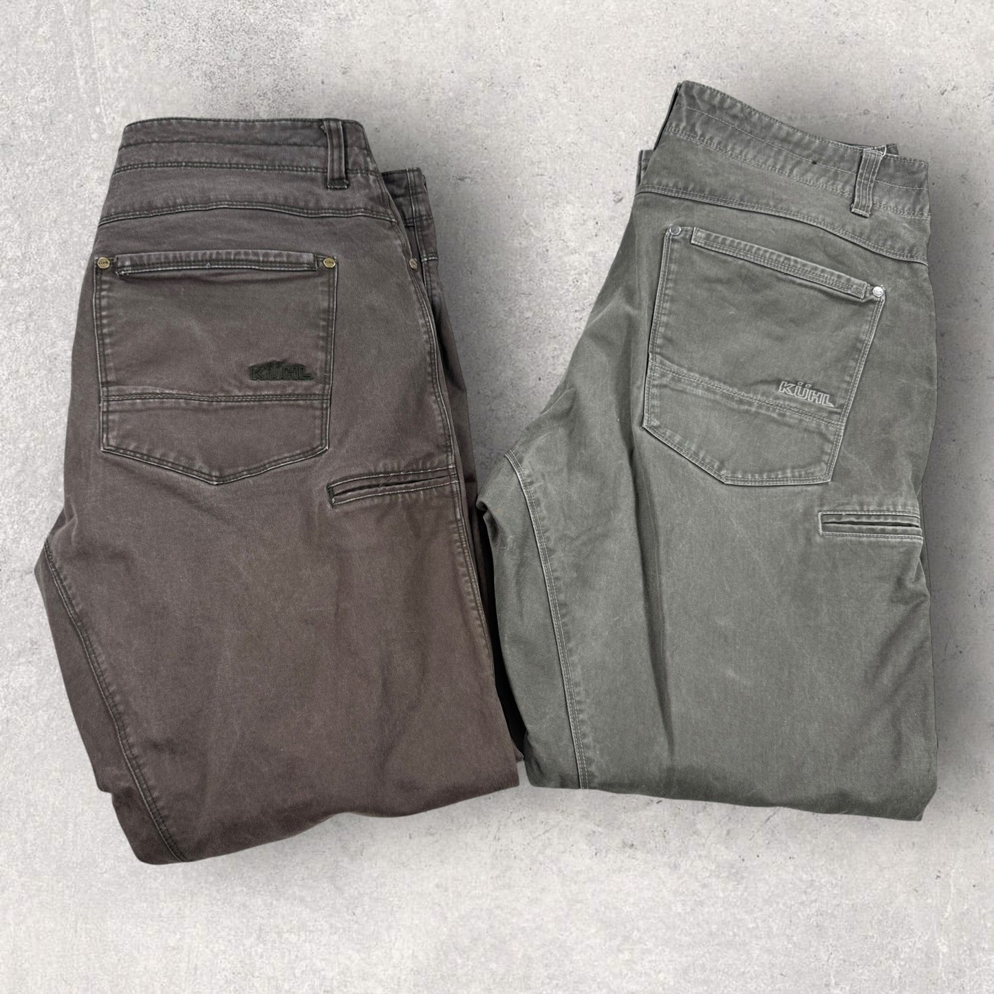 2PCS Kuhl Free Rydr Pants Men's 38x32 Brown Carpenter Relaxed Fit Distressed