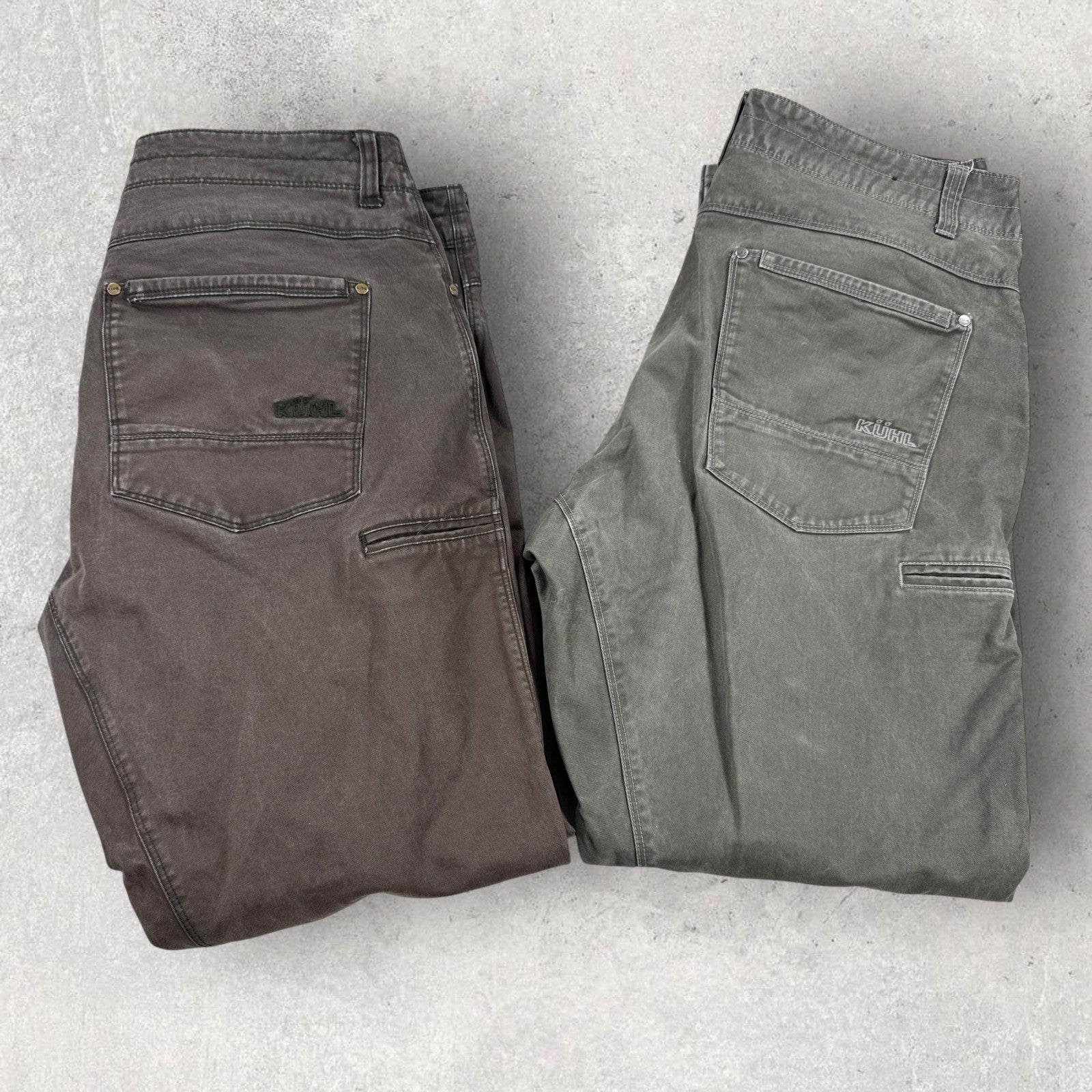 2PCS Kuhl Free Rydr Pants Men's 38x32 Brown Carpenter Relaxed Fit Distressed
