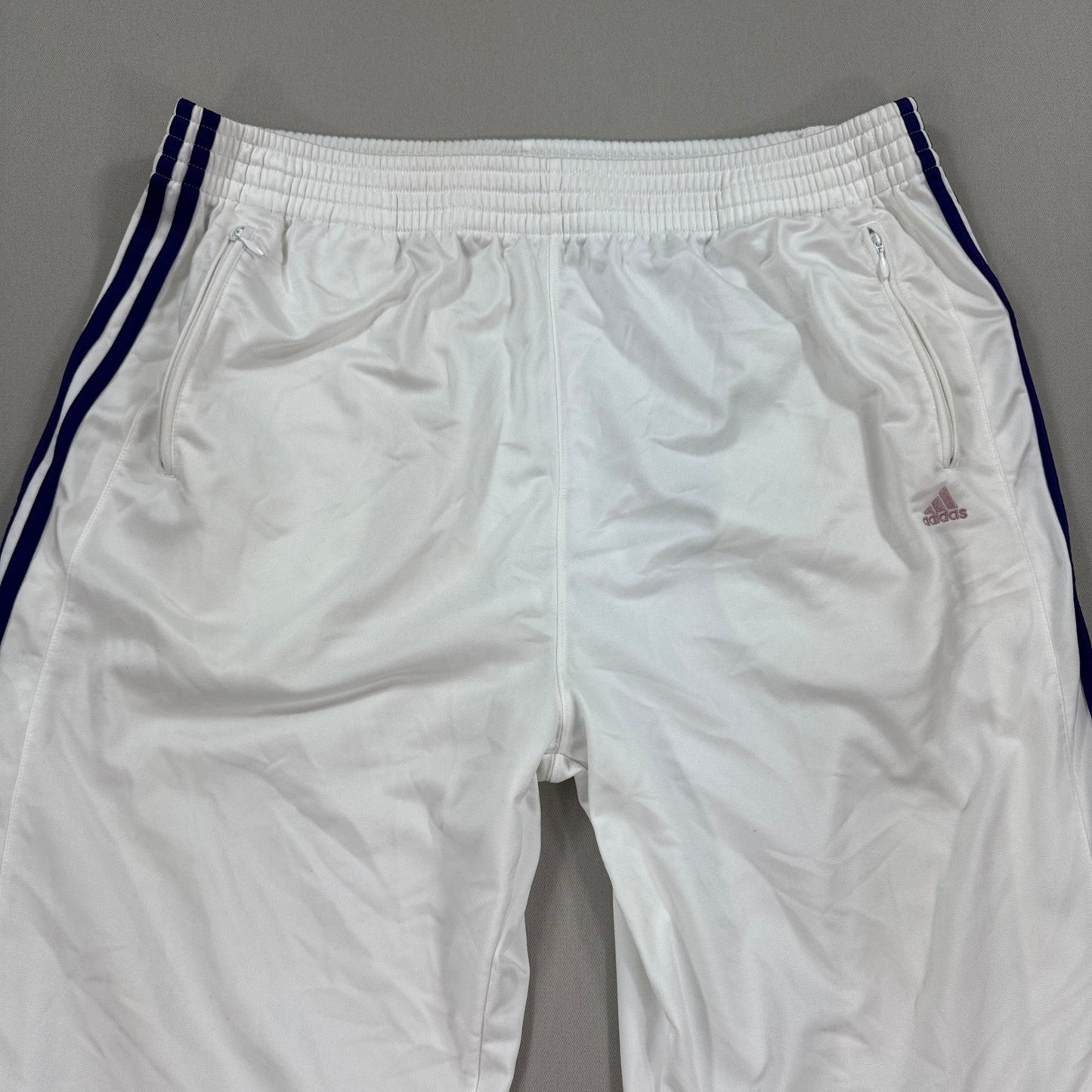 Vintage Adidas Track Pants mens XL White Three Stripe Side Snap Wide Leg Y2K