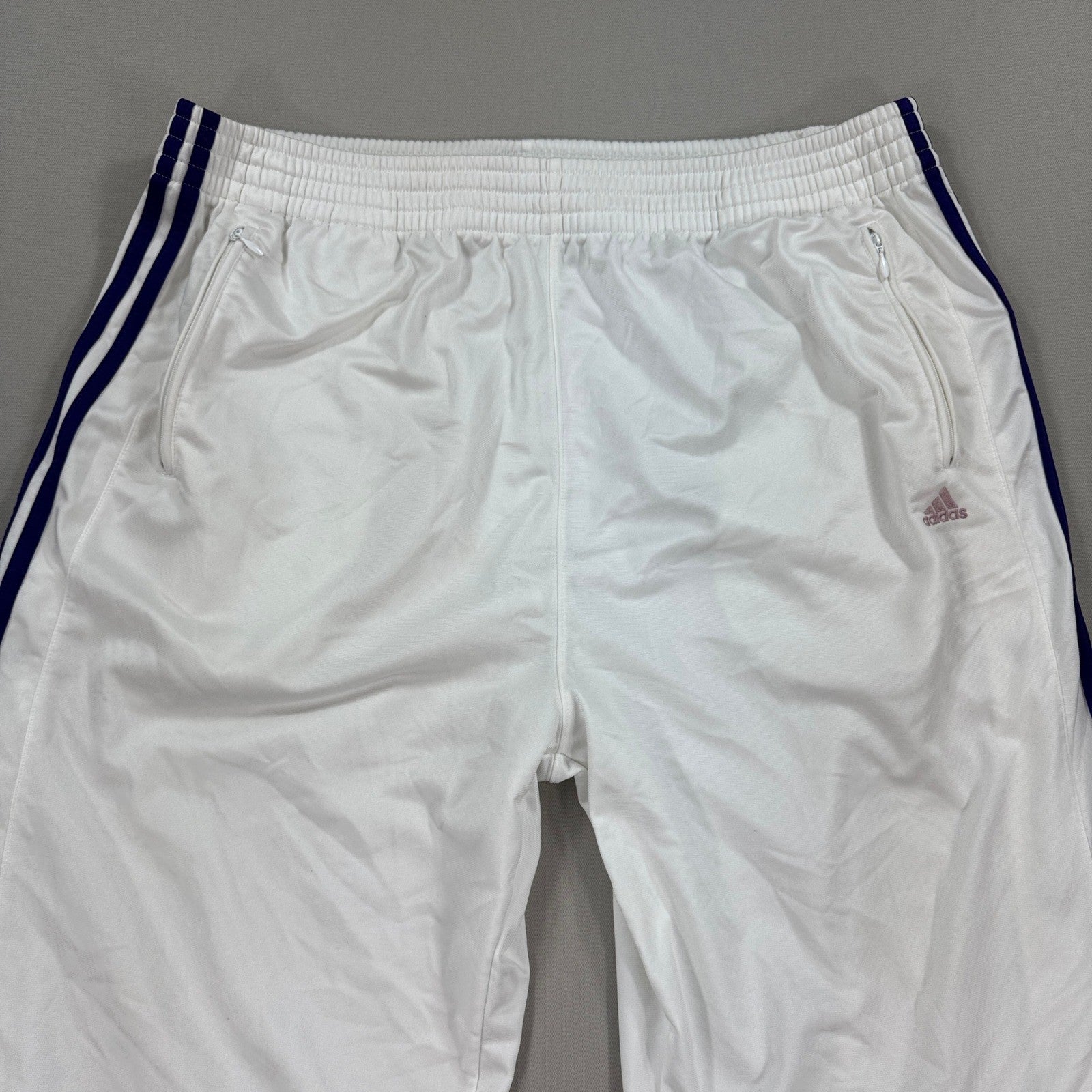 Vintage Adidas Track Pants mens XL White Three Stripe Side Snap Wide Leg Y2K