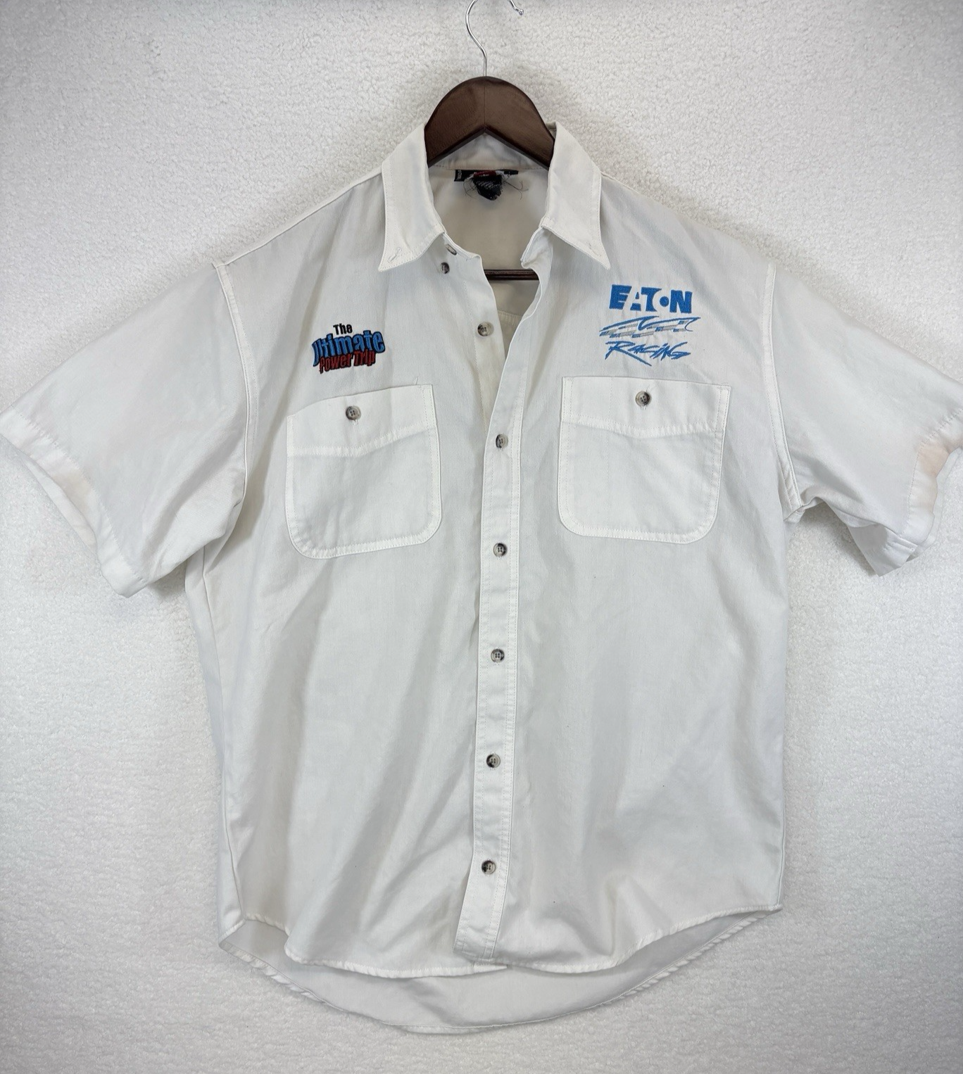 Choko Mens Large Eaton Pro Modified Racing 'The Big Dog' White Button Down Shirt