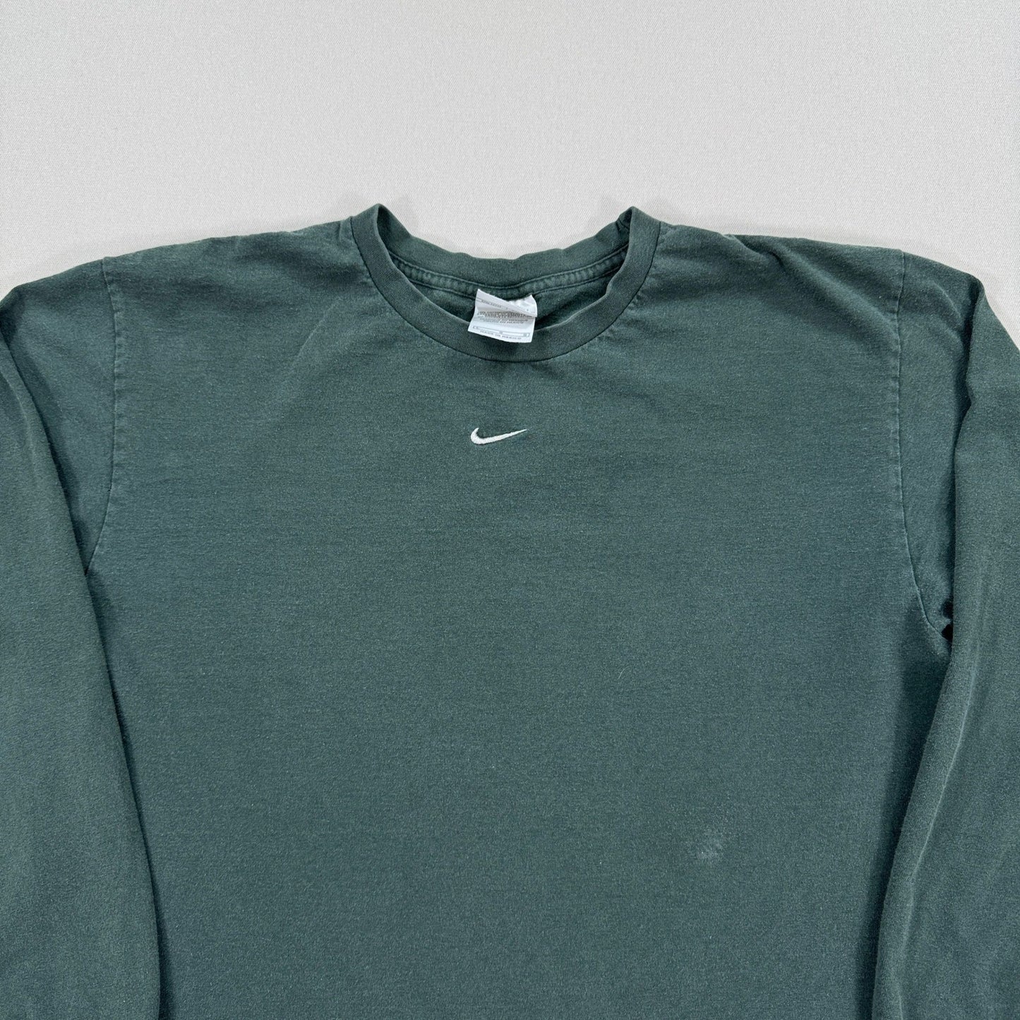 Vintage Y2K Nike Shirt mens Large Green Sage Center Swoosh Long Sleeve Pullover