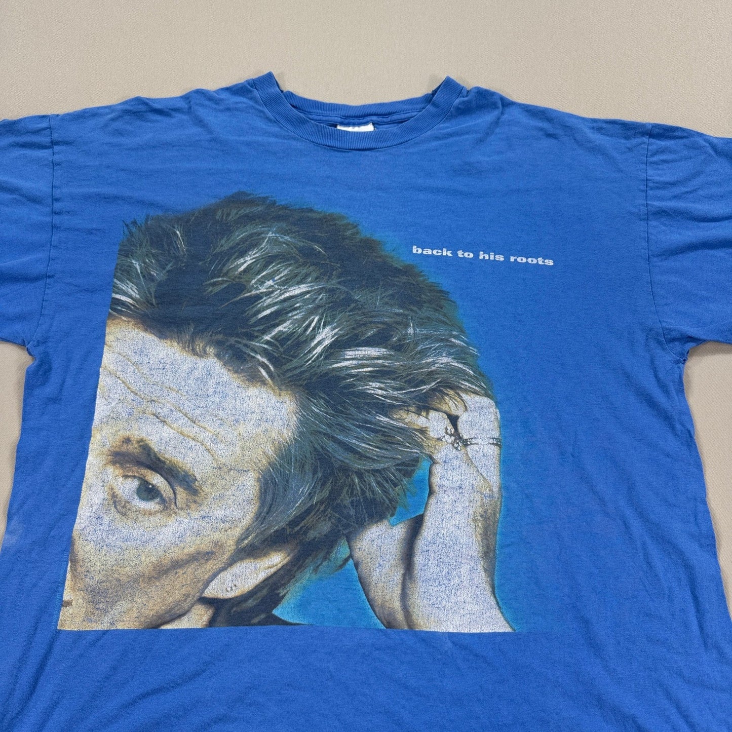 Vintage Rod Stewart Back to His Roots Music Concert T-Shirt mens XL Blue RARE
