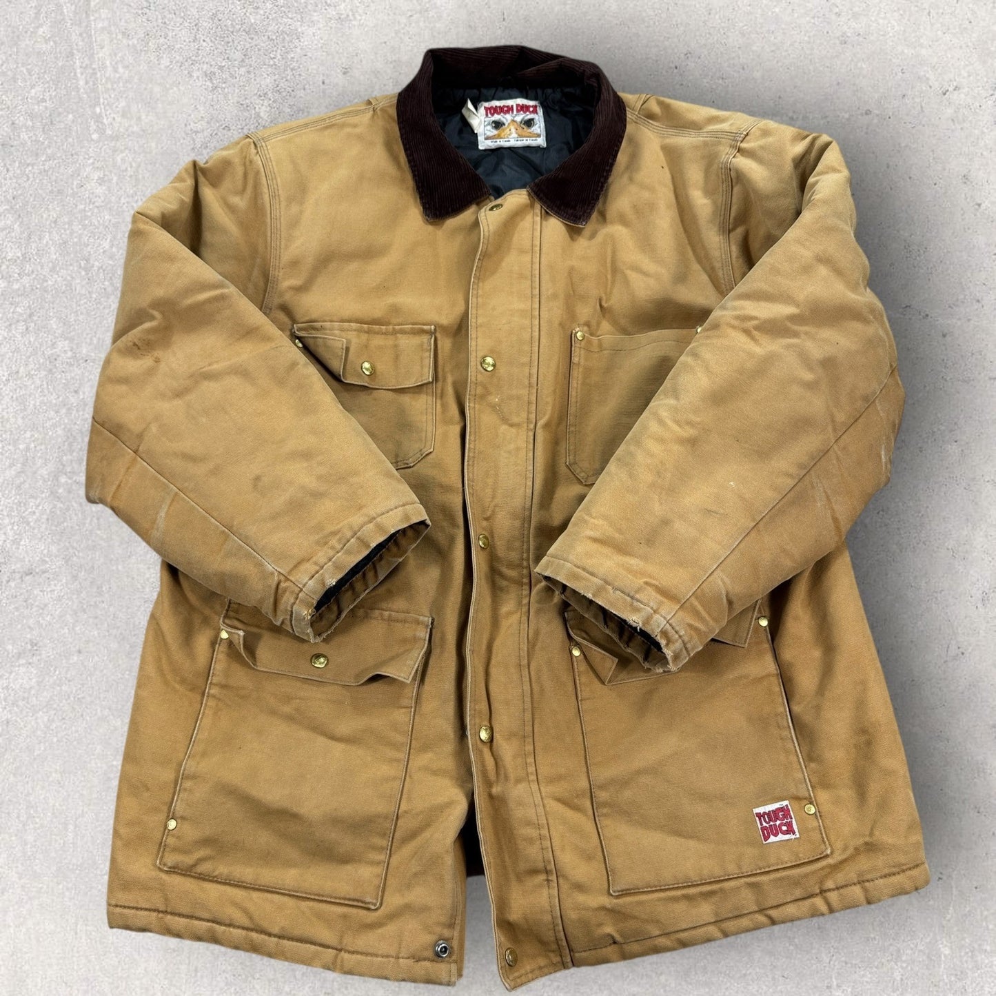 Vintage Tough Duck Chore Jacket mens 2XL Brown Canvas Barn Coat Insulated Lined