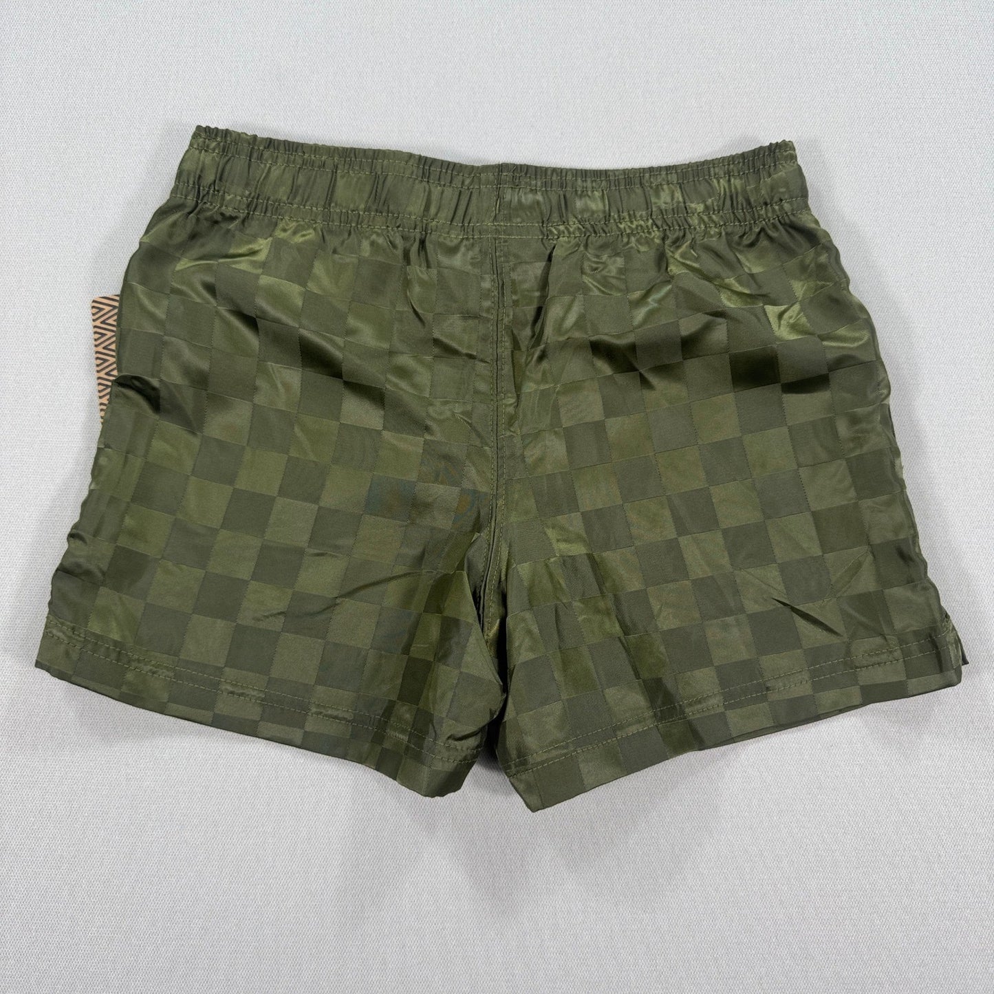 NEW Umbro Soccer Shorts Womens Small Burnt Olive Checkered Stretch Waistband