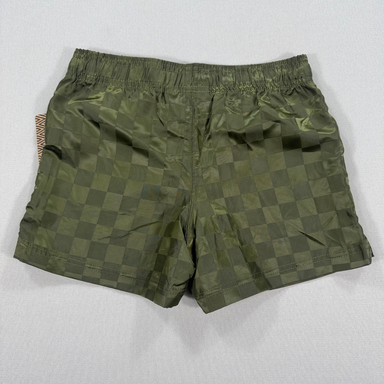 NEW Umbro Soccer Shorts Womens Small Burnt Olive Checkered Stretch Waistband