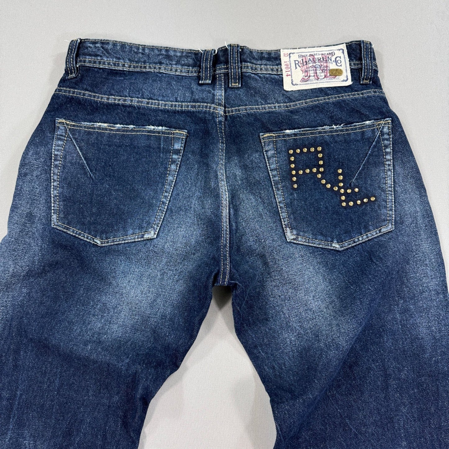 Ralph Lauren Jeans Straight Fit Denim Blue mens Size 34 Studded Back Pockets