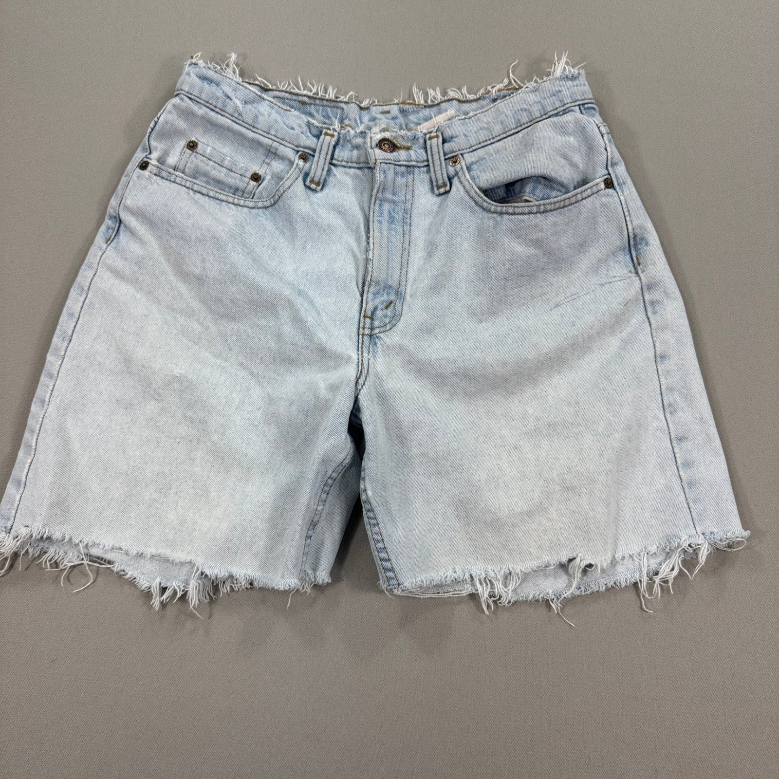 Levi's 535 Jean Shorts Womens Size 33 Light Wash Distressed Cut Off USA Made