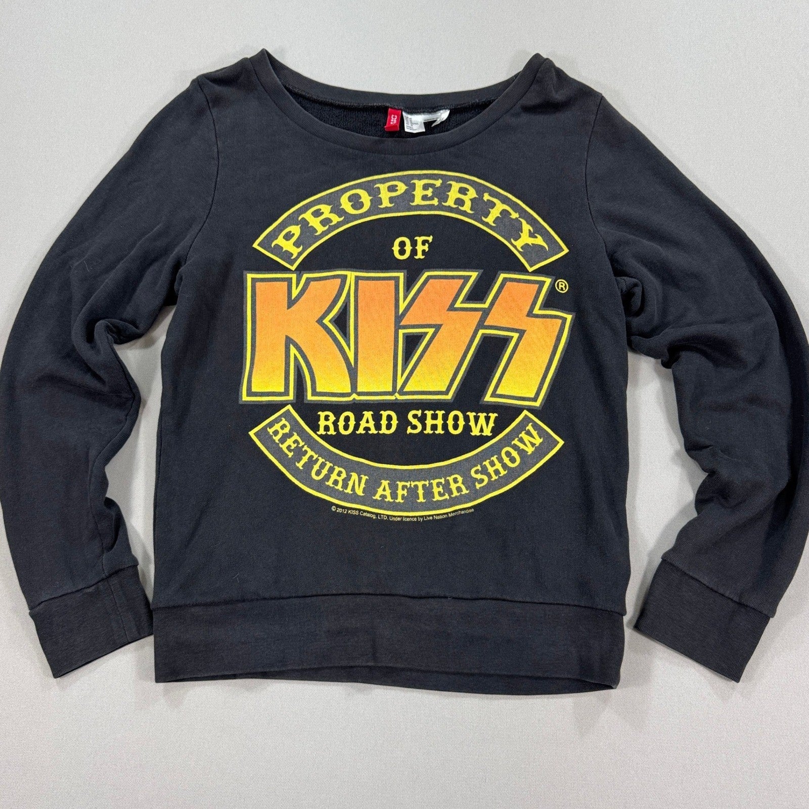 KISS Road Show 2012 Graphic Sweatshirt Womens Size 10 Black Gold Writing H&M