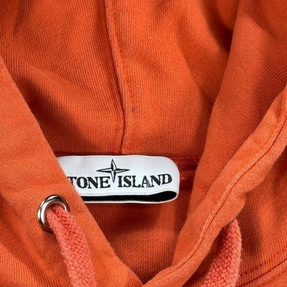 Stone Island Hoodie Pullover mens XL Orange Sweatshirt Fleece Cotton Drawstring