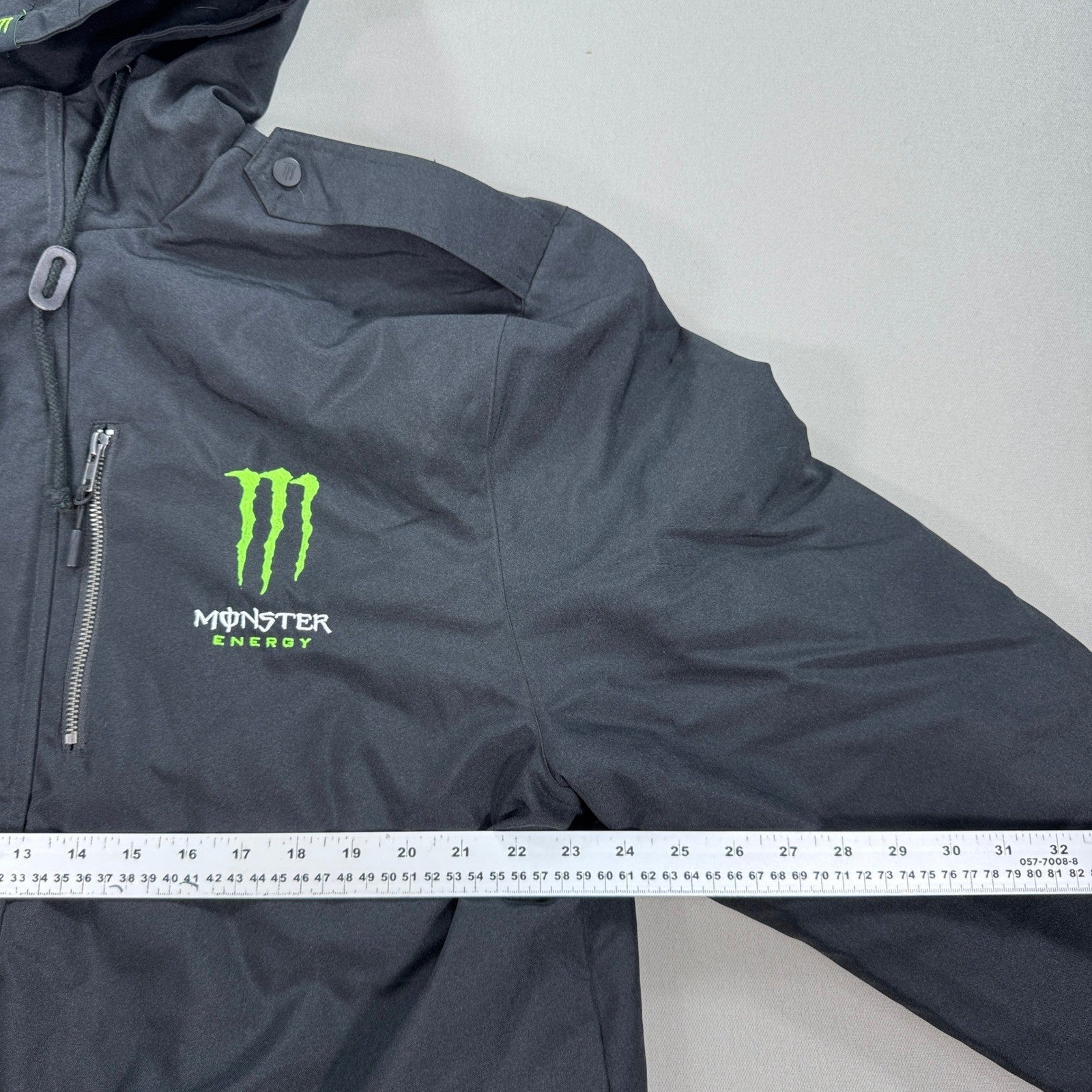 Monster Energy Winter Coat mens XL Black Hooded Fleece Lined Heavy Snap