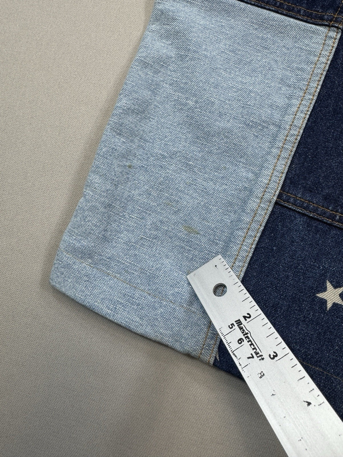 Vintage Baggy Y2K Jeans Mens 38x32 Blue Denim Patchwork USA Flag