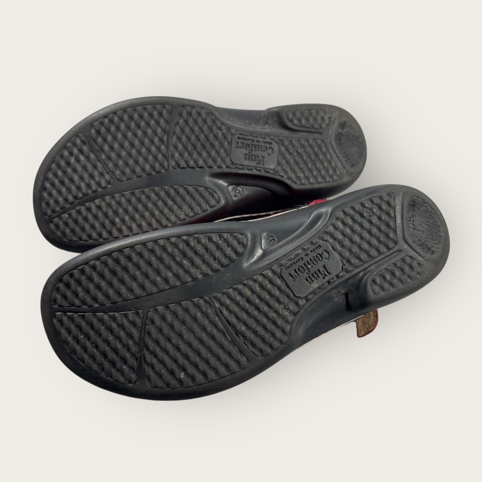 Finn Comfort Sandals Leather Womens Size 37 Red Hook & Loop Straps