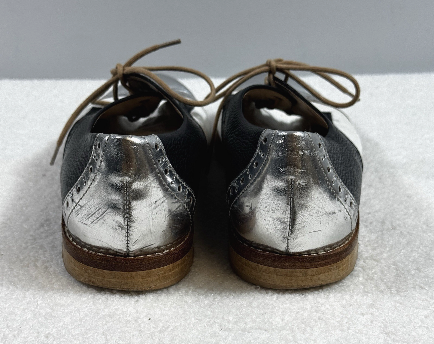 Peter Kaiser Lace Up Shoes Womens Size 5.5 Black Silver Elegant Leather Loafer