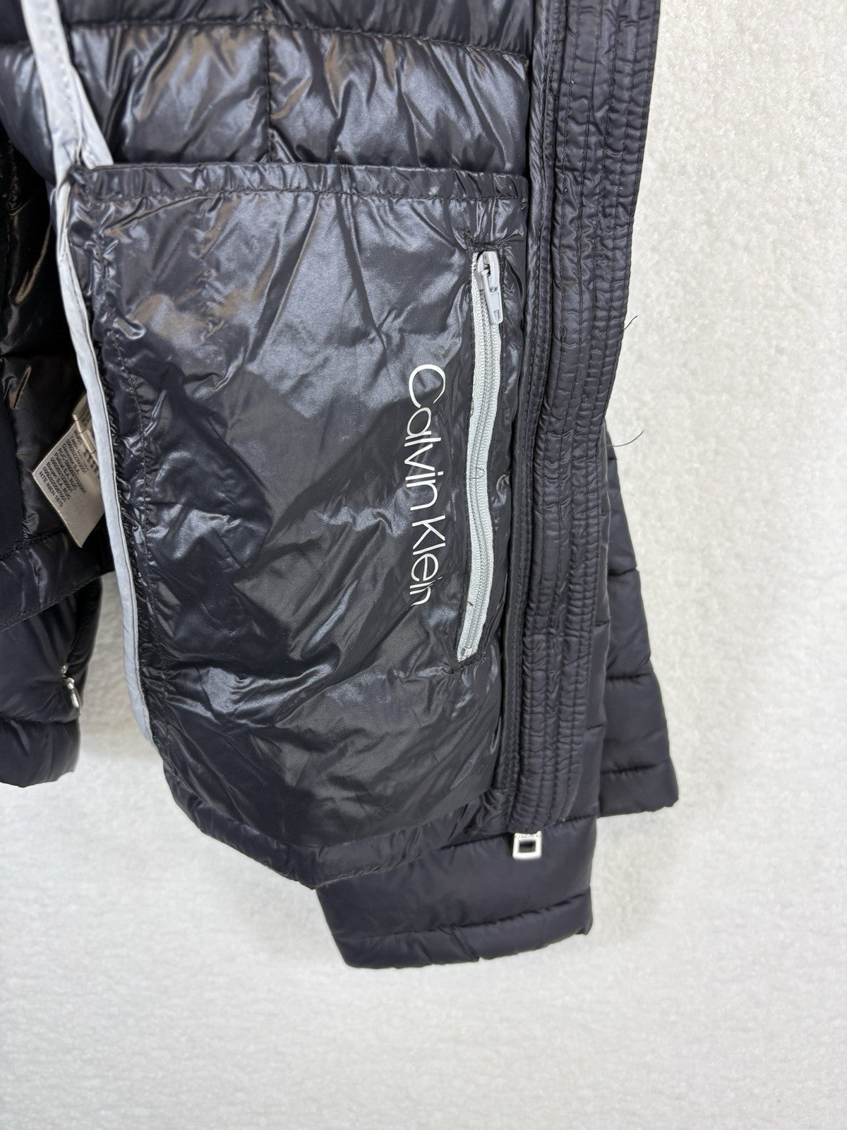 Calvin Klein Puffer Down Jacket Womens Small Black Lightweight Quilted Zip Up