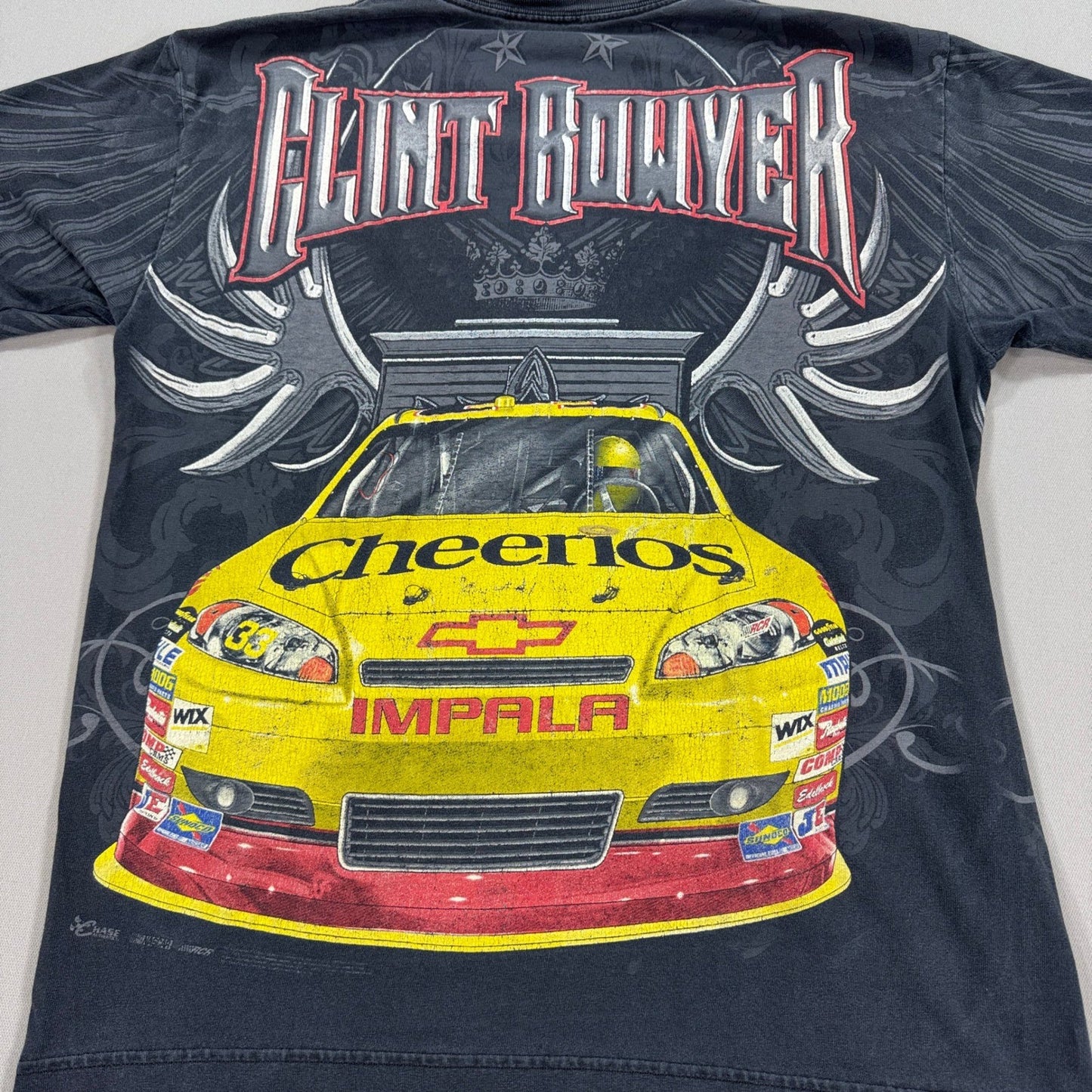 Vintage Clint Bowyer Cheerios NASCAR All Over Print T Shirt Mens Large Black #33