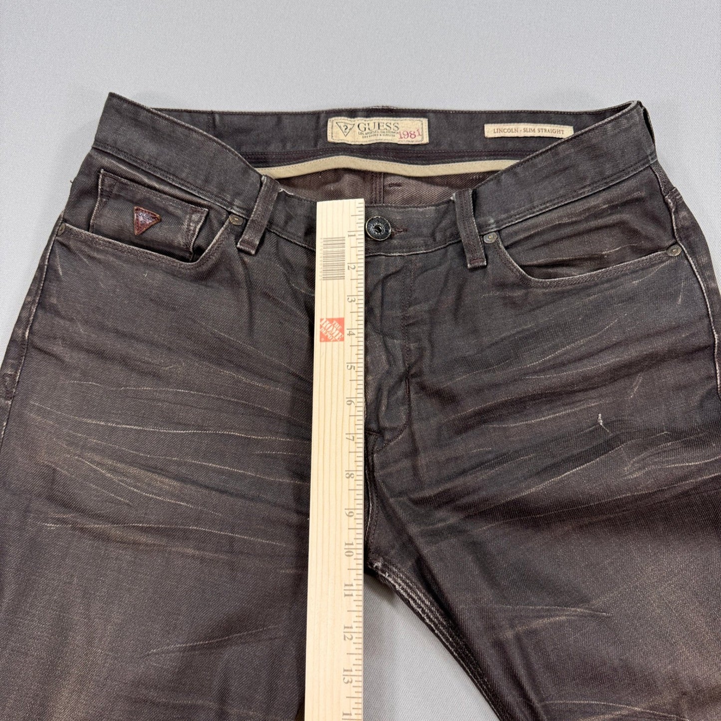 GUESS Jeans Lincoln Slim Straight mens Size 34 Brown Distressed Straight Leg