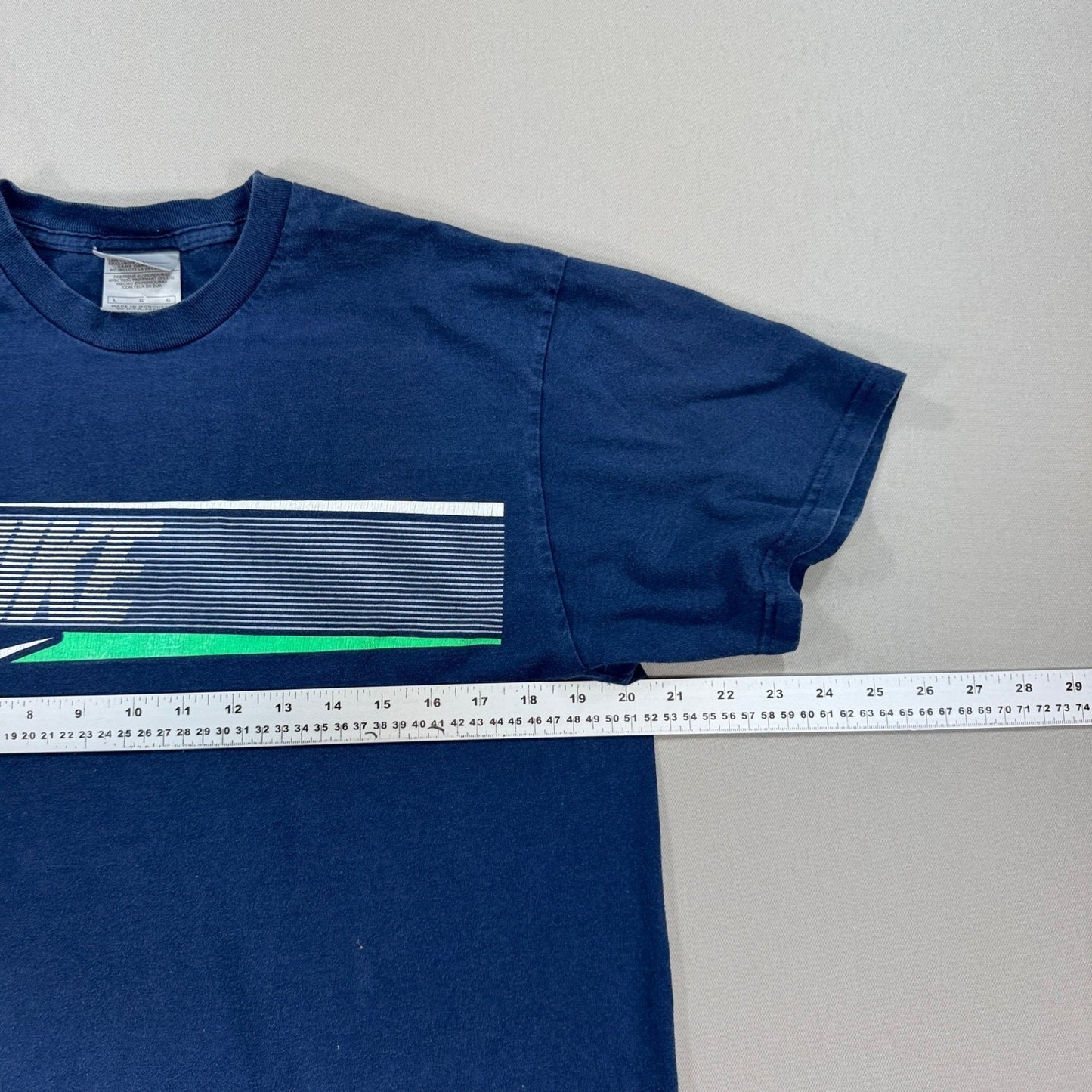 Vintage Nike T-Shirt mens Large Blue Swoosh Logo Graphic Print Crewneck Y2K