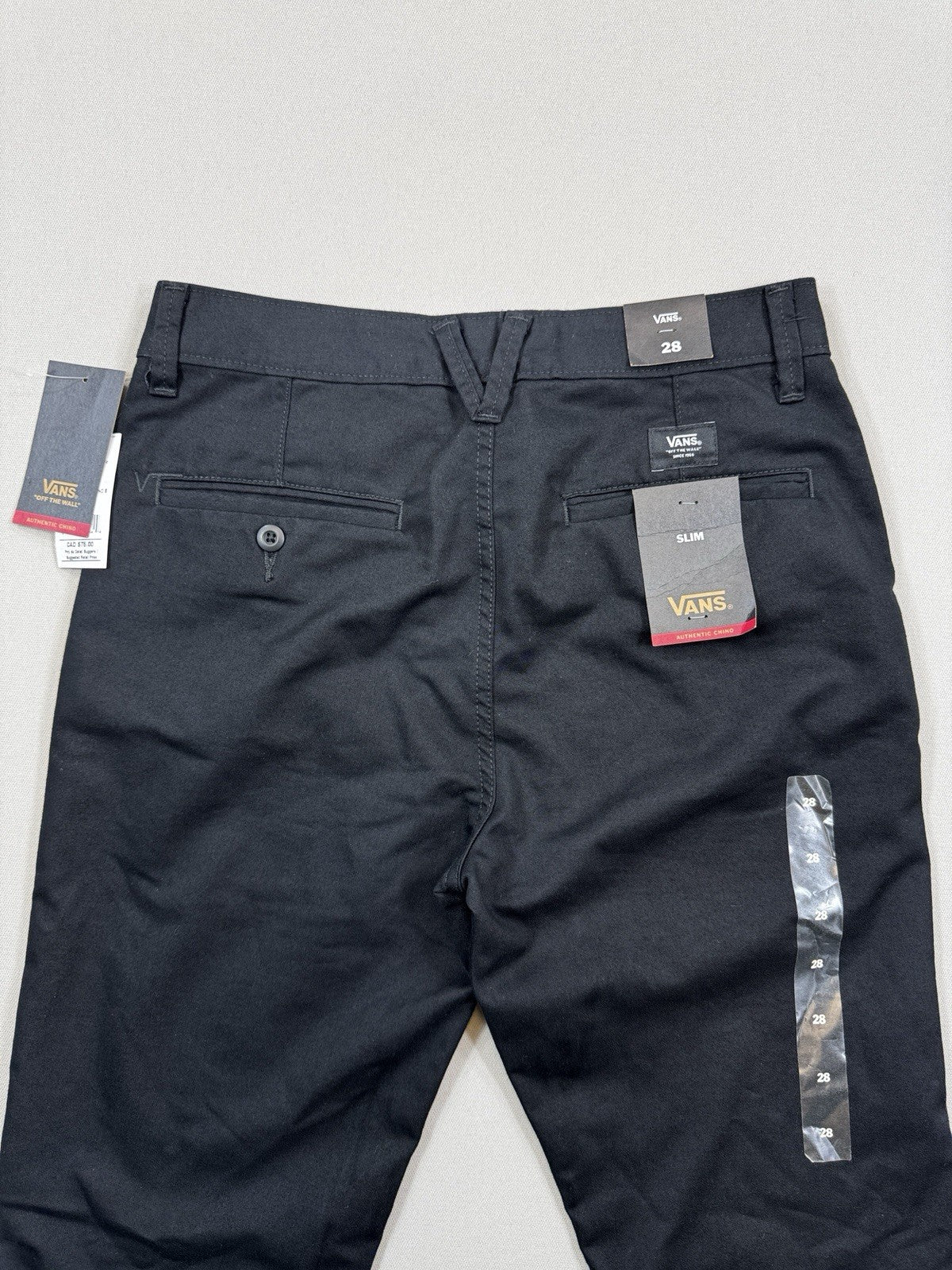 NWT Vans Authentic Chino Pants Off The Wall mens Size 28 Black Slim Fit Grunge