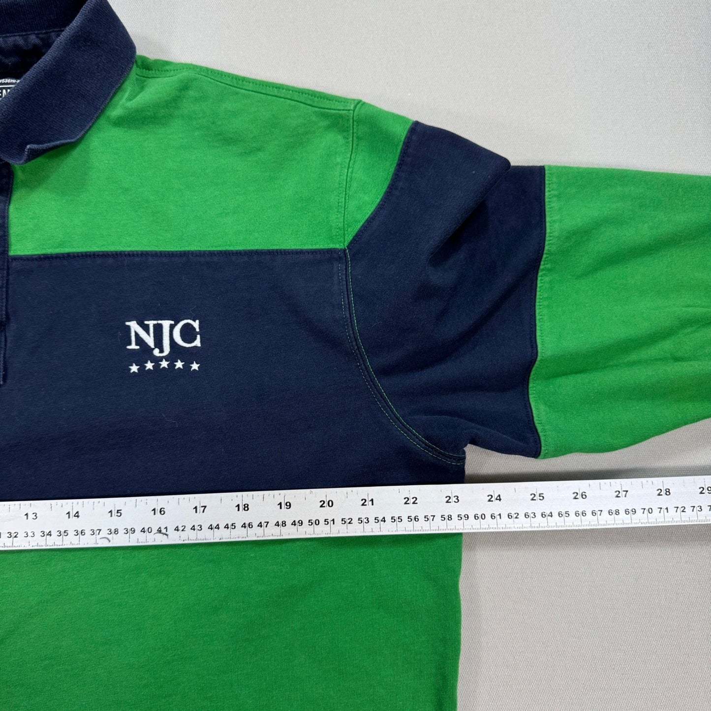 Vintage Nautica Jeans Co Rugby Polo Shirt Mens XL Green Blue Striped Long Sleeve