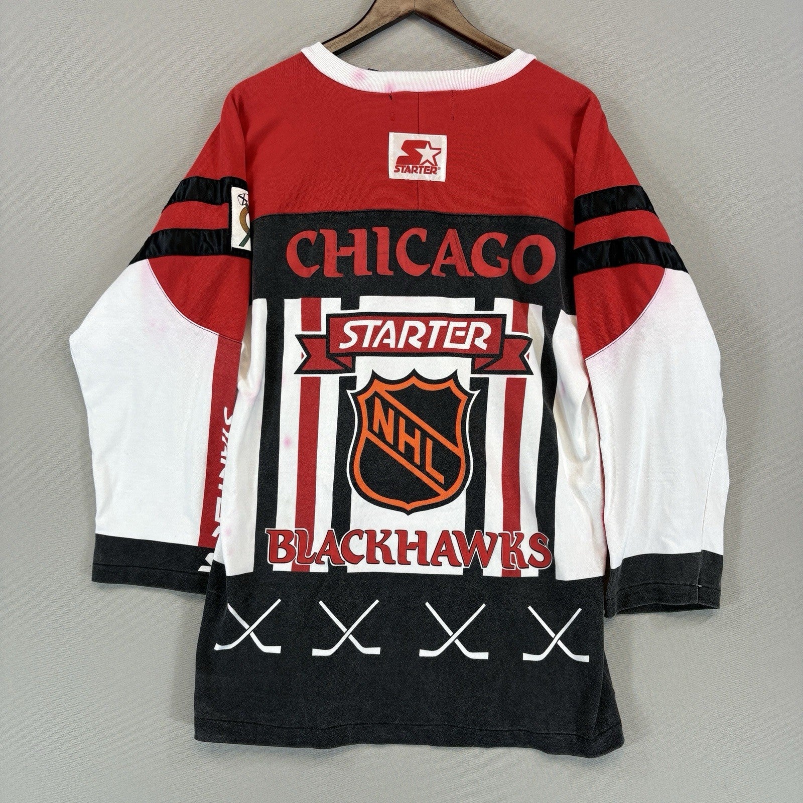 Vintage Rare Starter NHL Chicago Blackhawks 3/4 Sleeve Shirt Mens Large