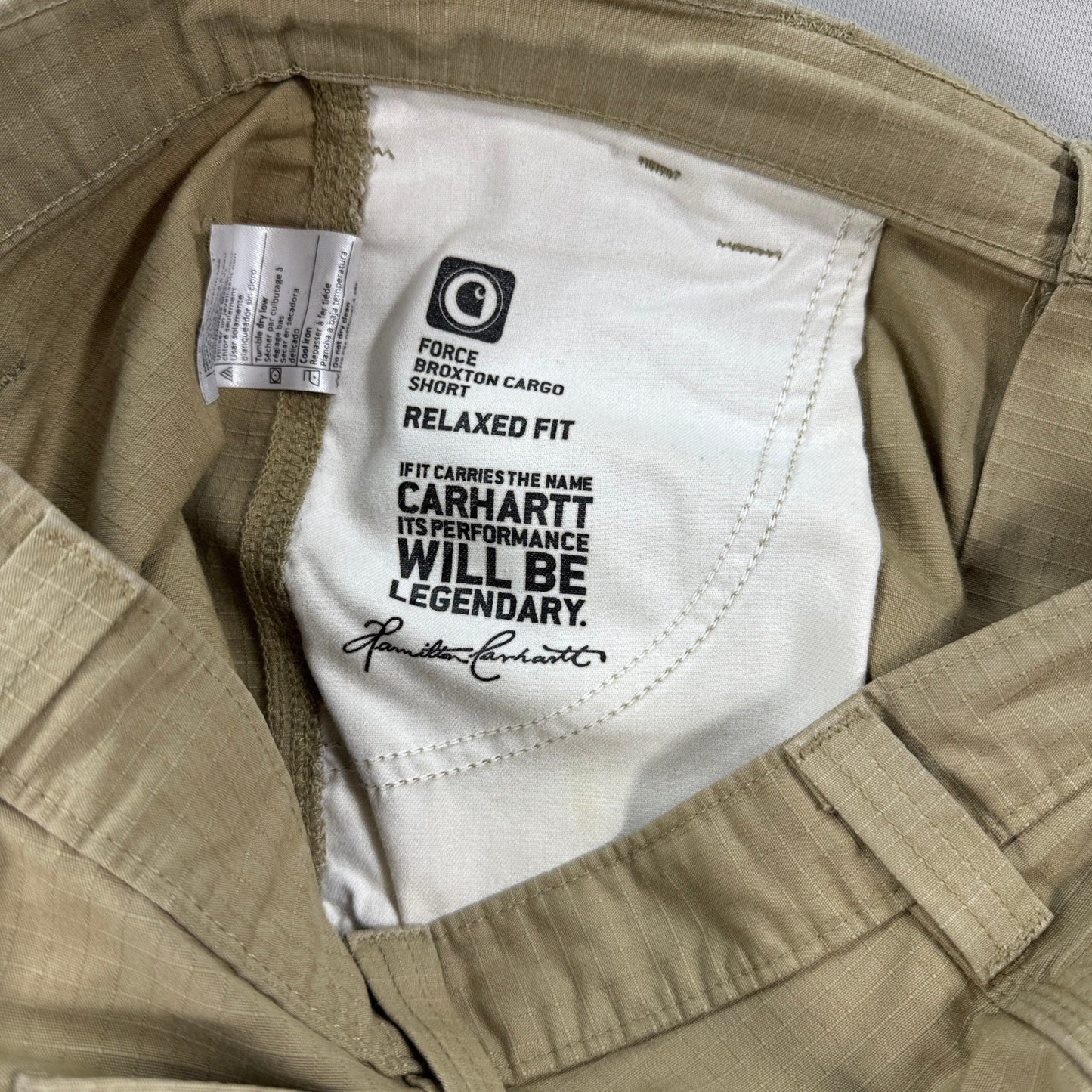 Carhartt Ripstop Cargo Shorts mens Size 33 Beige Relaxed Fit Carpenter