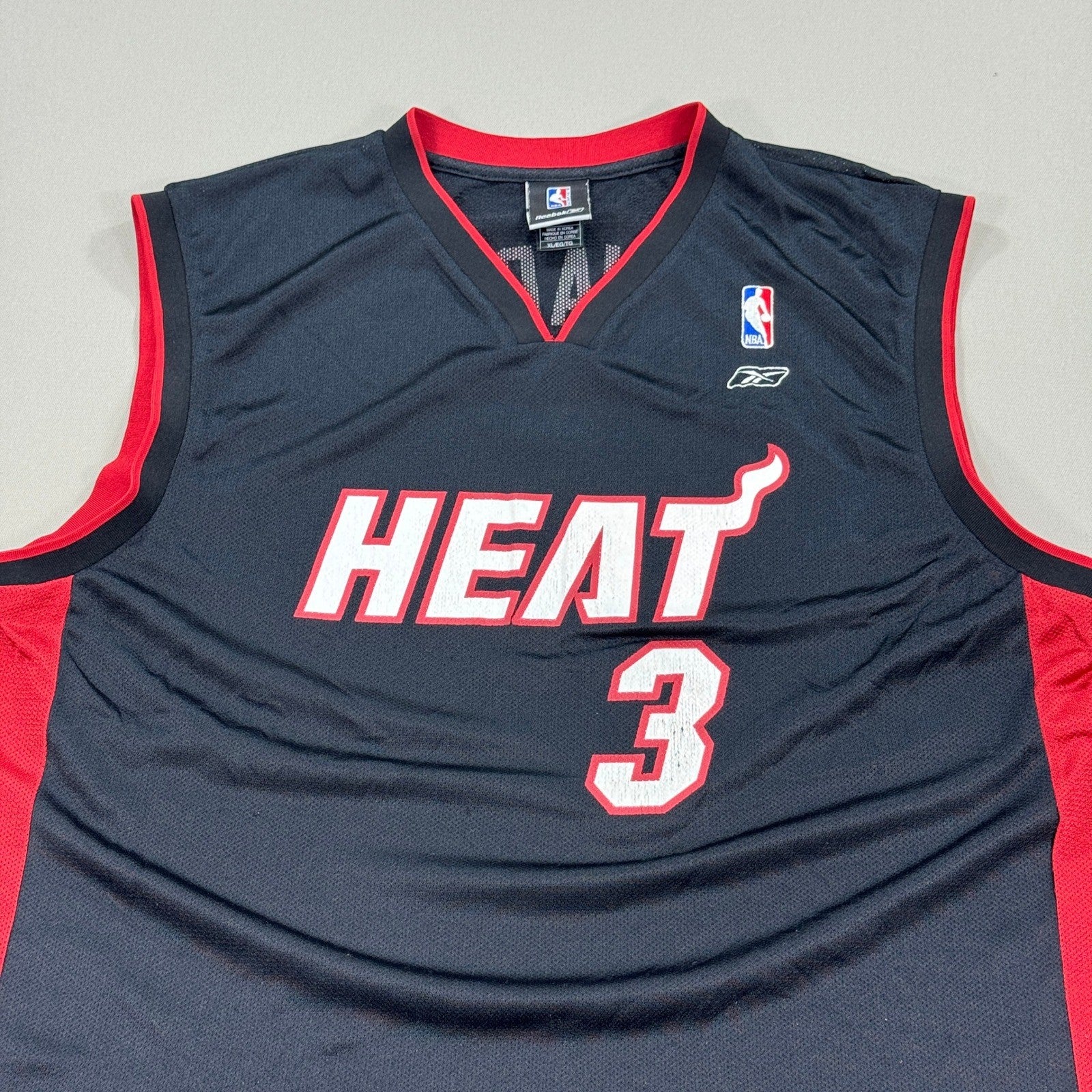 REEBOK Dwyane Wade #3 Miami Heat Black NBA Sewn Basketball Jersey Mens XL VTG