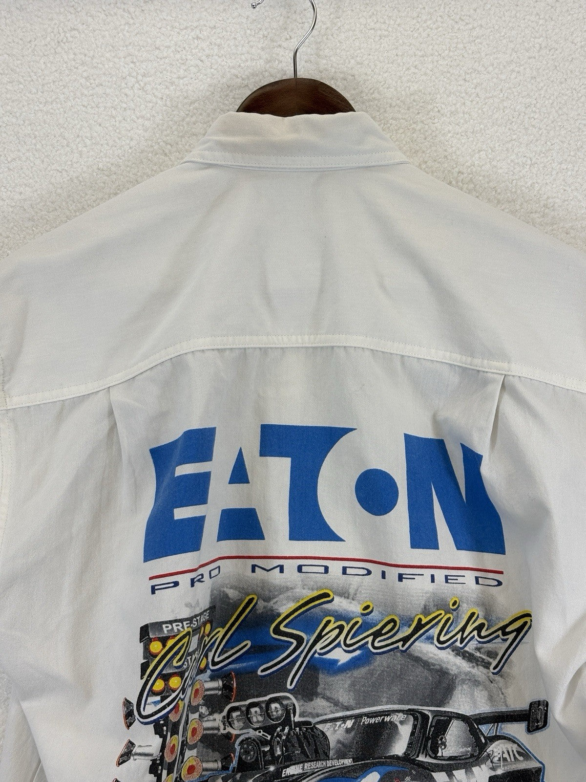 Choko Mens Large Eaton Pro Modified Racing 'The Big Dog' White Button Down Shirt