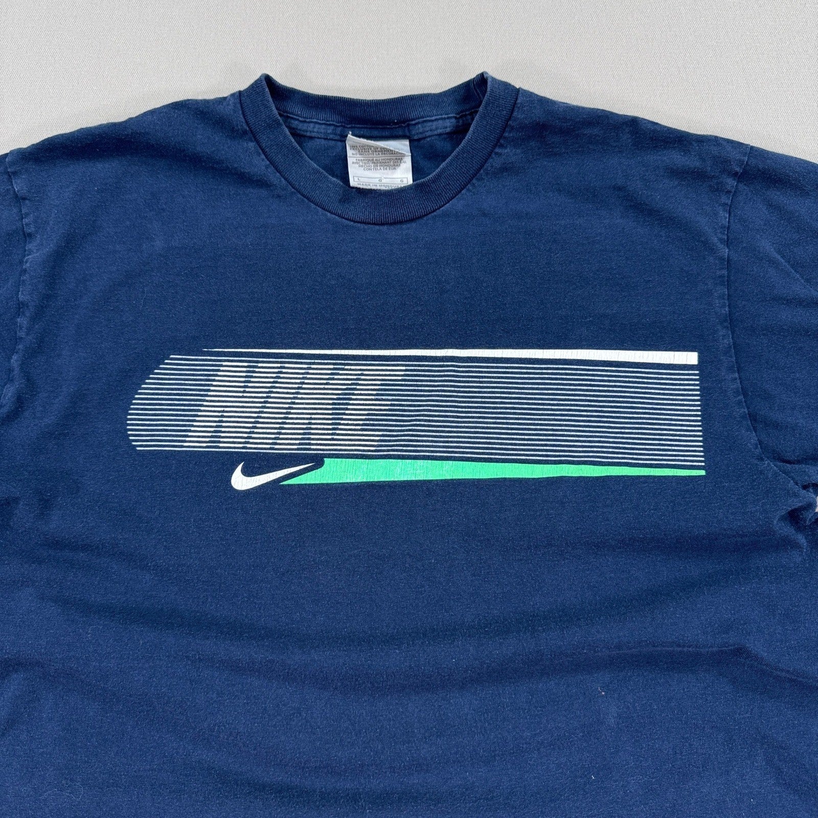 Vintage Nike T-Shirt mens Large Blue Swoosh Logo Graphic Print Crewneck Y2K