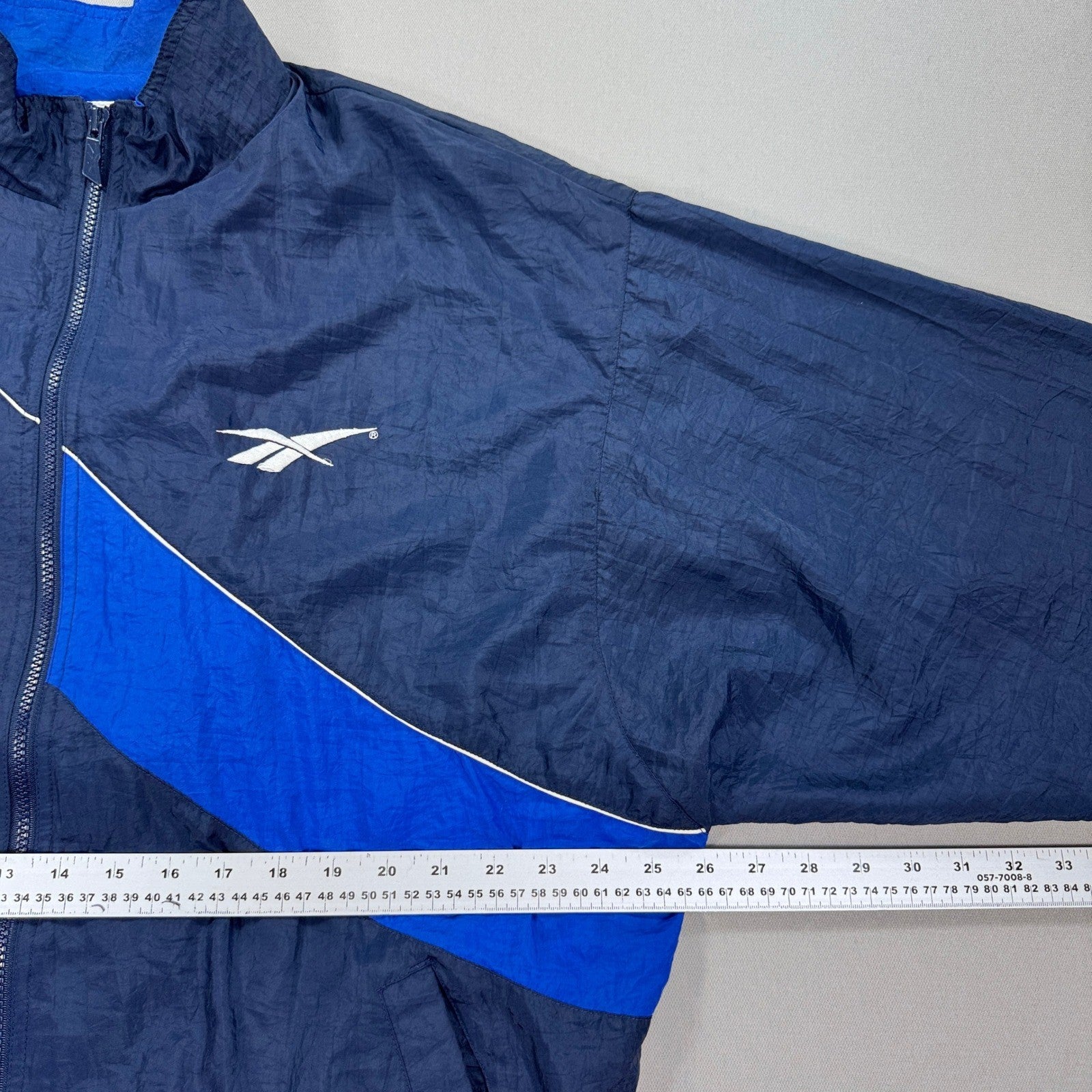 Vintage 90s Reebok Track Jacket mens Large Blue Full Zip Windbreaker Nylon