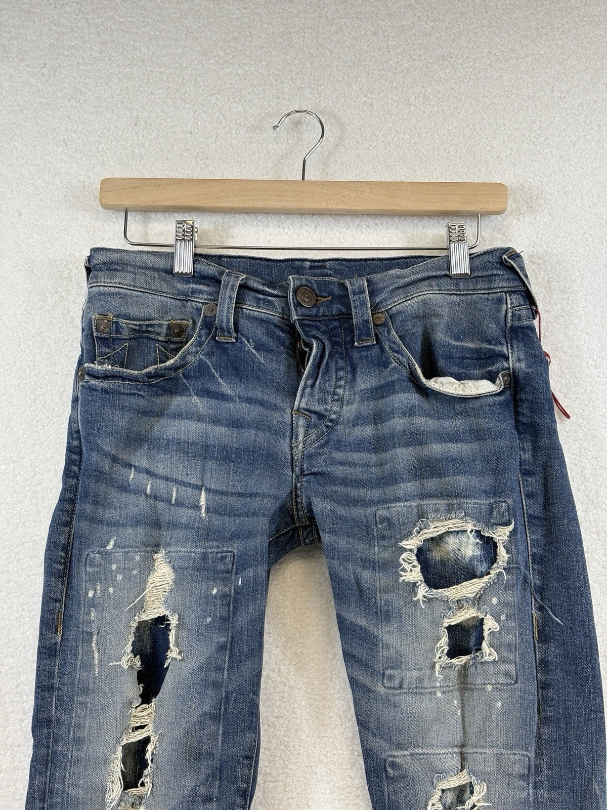 True Religion Distressed Denim Jeans Womens Size 29 Ripped Straight Leg