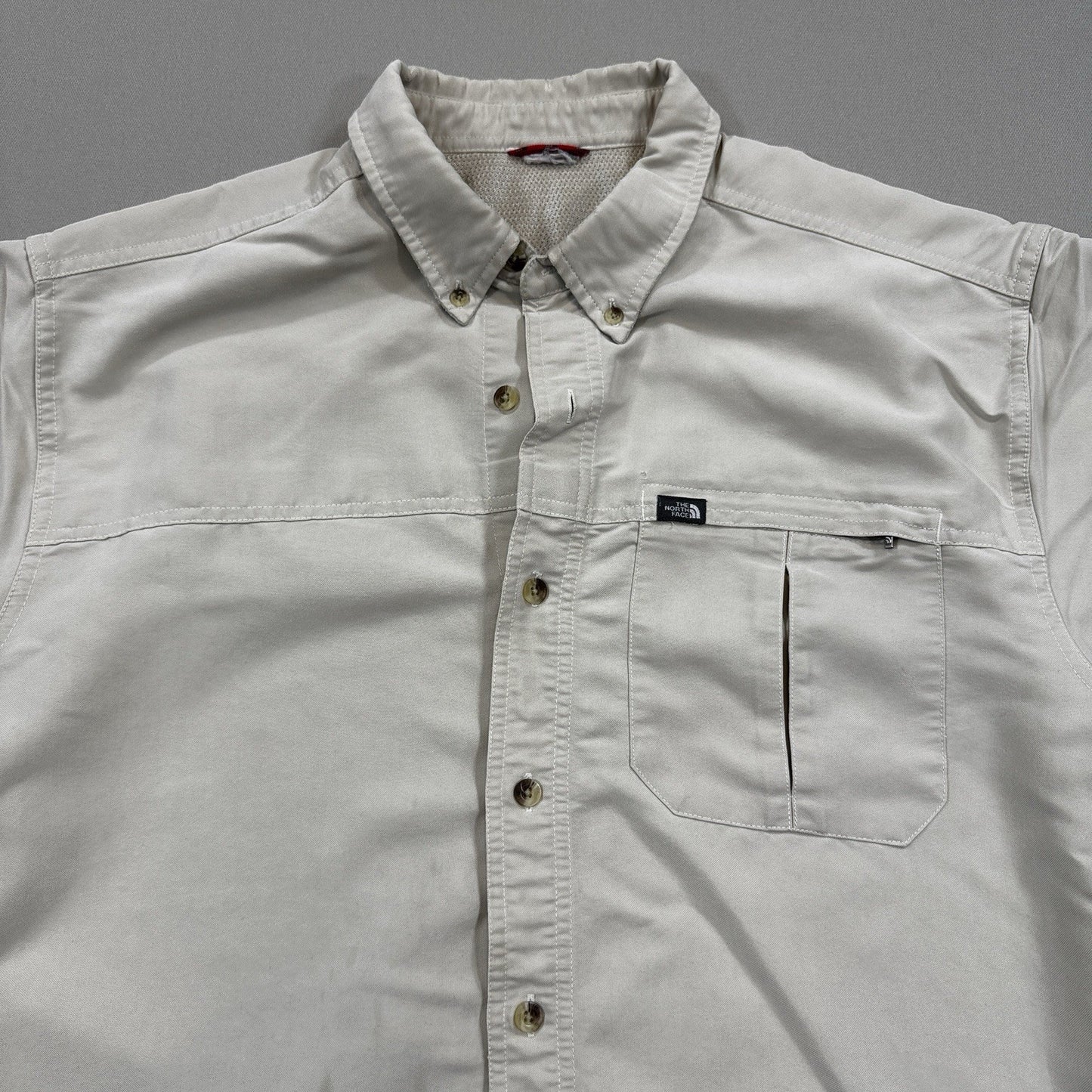 The North Face Long Sleeve mens Large Beige Button Up Shirt Outdoor Hiking