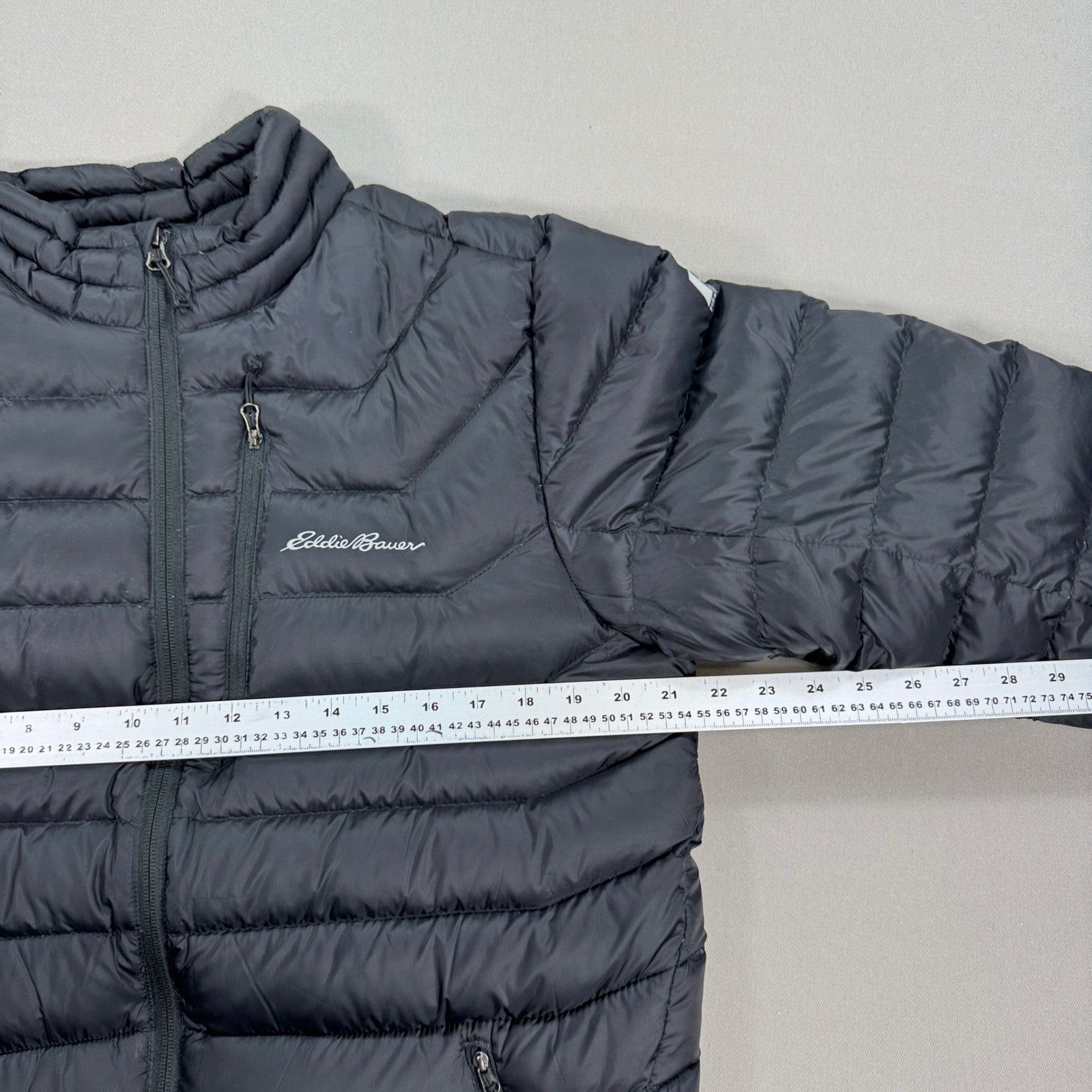 Eddie Bauer Puffer Jacket EB800 Goose Down mens Medium Black Full Zip Pockets