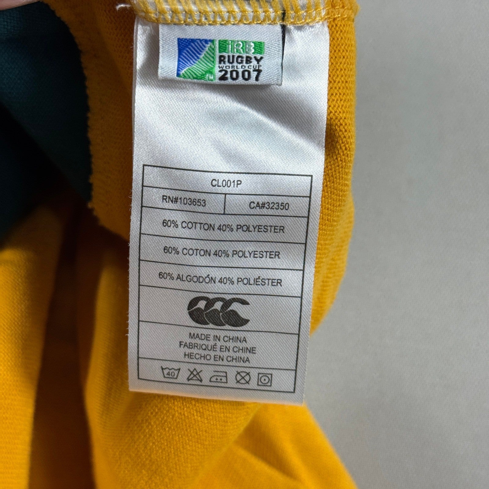 Australia Wallabies Jersey 2007 Rugby World Cup Home Jersey Canterbury Mens 2XL