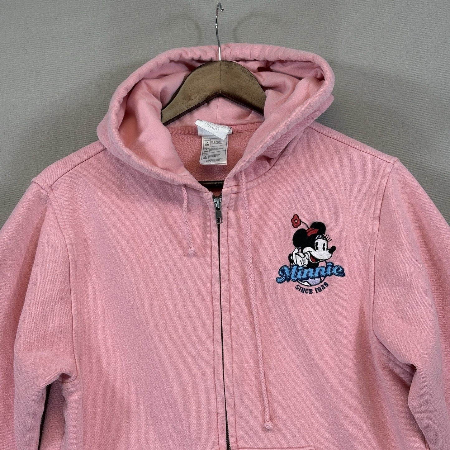 Disney Minnie Mouse Pink Zip Up Hoodie Womens Small Fleece Hooded Sweatshirt
