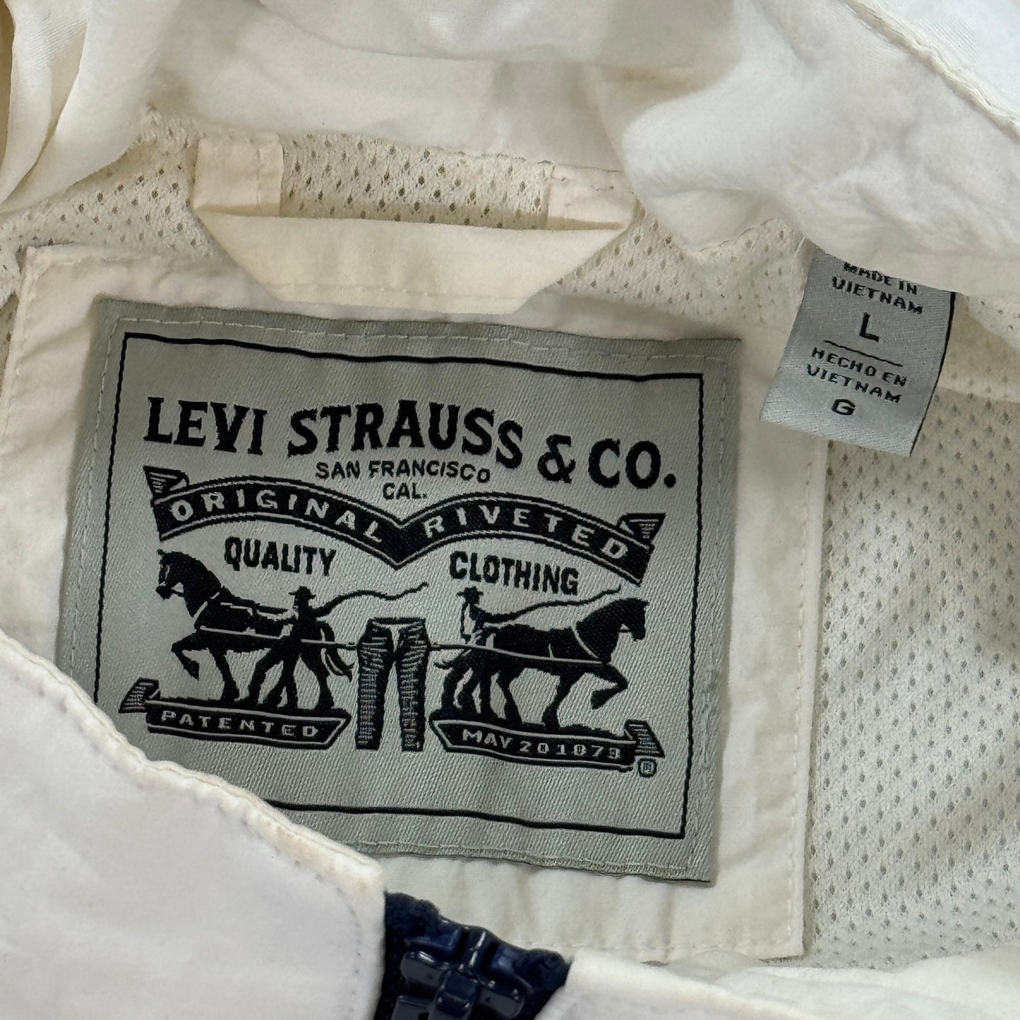 Levi's Retro Varsity Jacket Mens Large White Full Zip Spell Out Logo Sleeve Logo