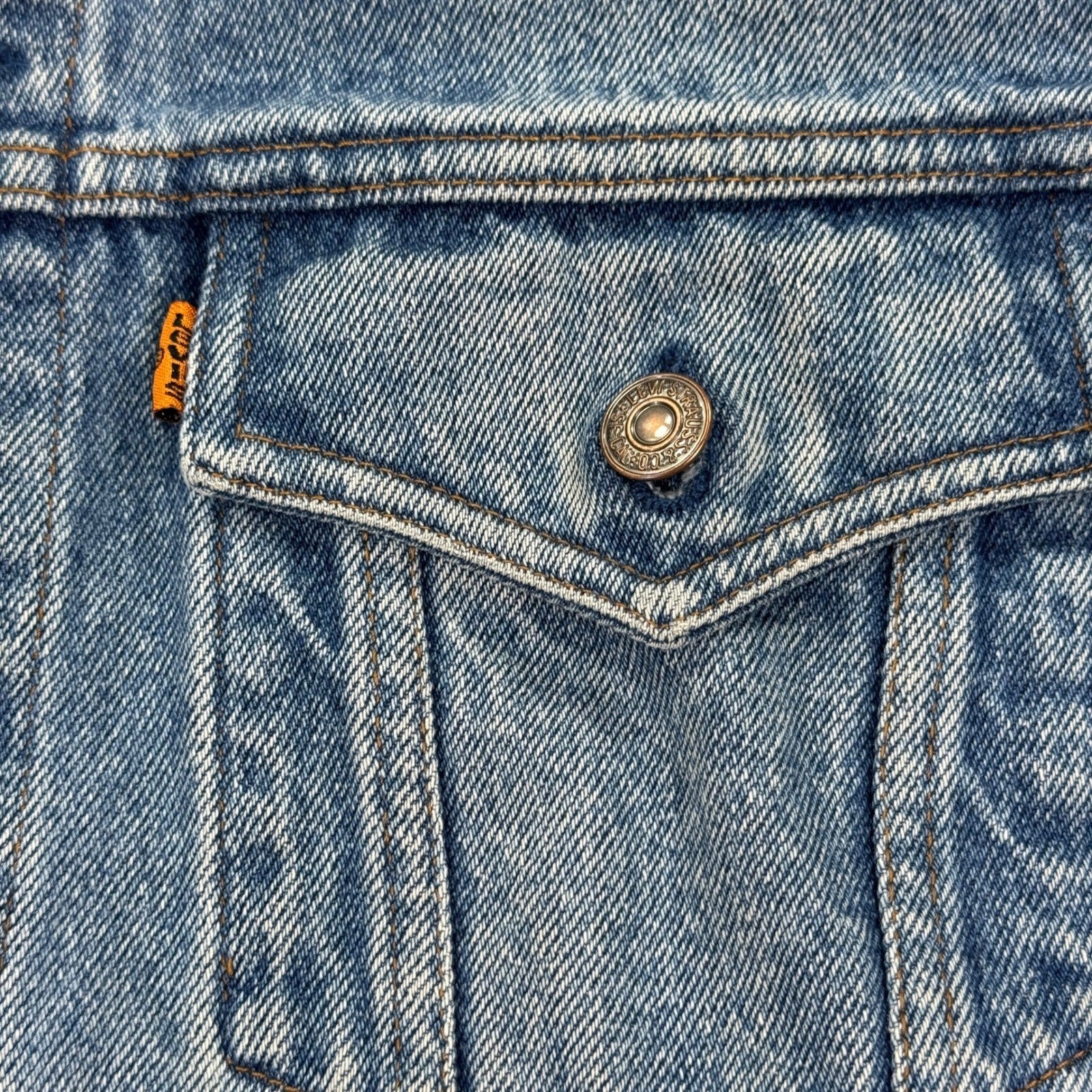 Vintage Levis Denim Trucker Jacket mens Small Light Wash Orange Tab 75515-0212