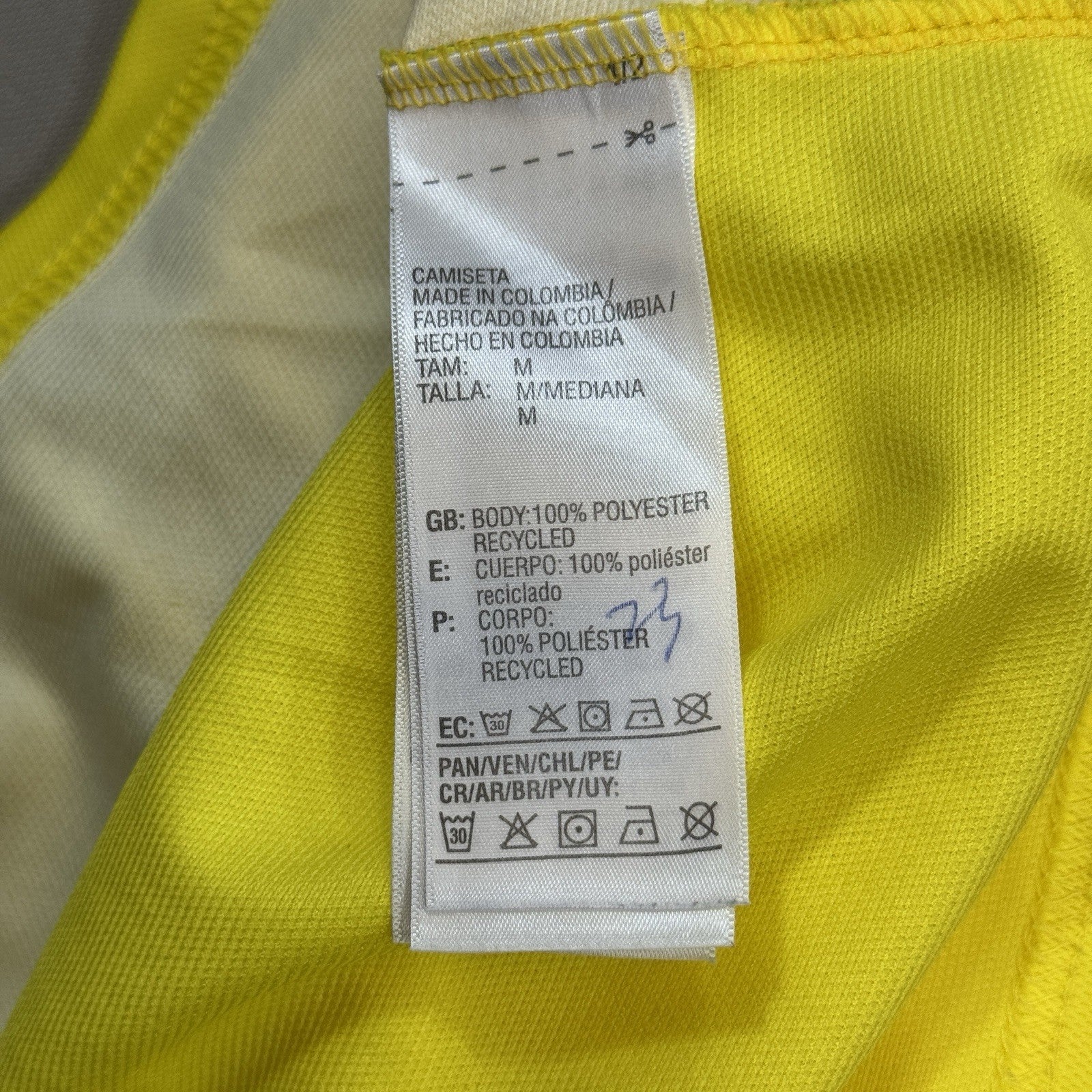 Adidas Climalite Colombia Home Football Jersey mens Medium Yellow Soccer