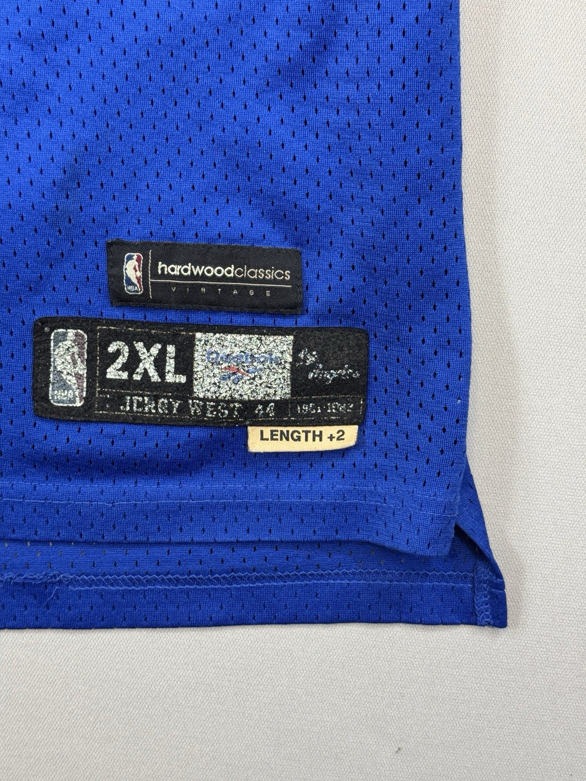 Vintage Reebok Los Angeles Lakers Jerry West #44 mens 2XL Blue Jersey Length +2