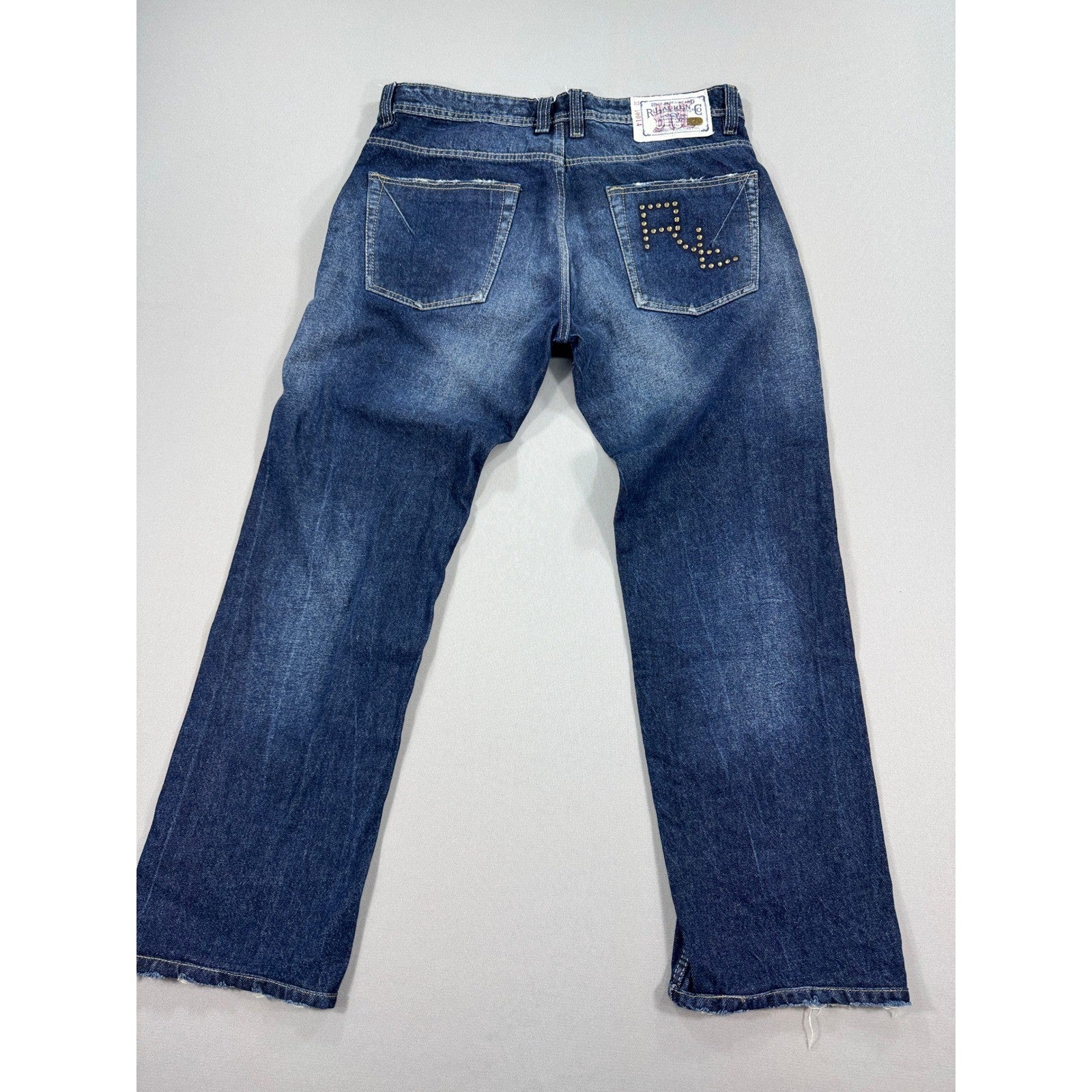 Ralph Lauren Jeans Straight Fit Denim Blue mens Size 34 Studded Back Pockets